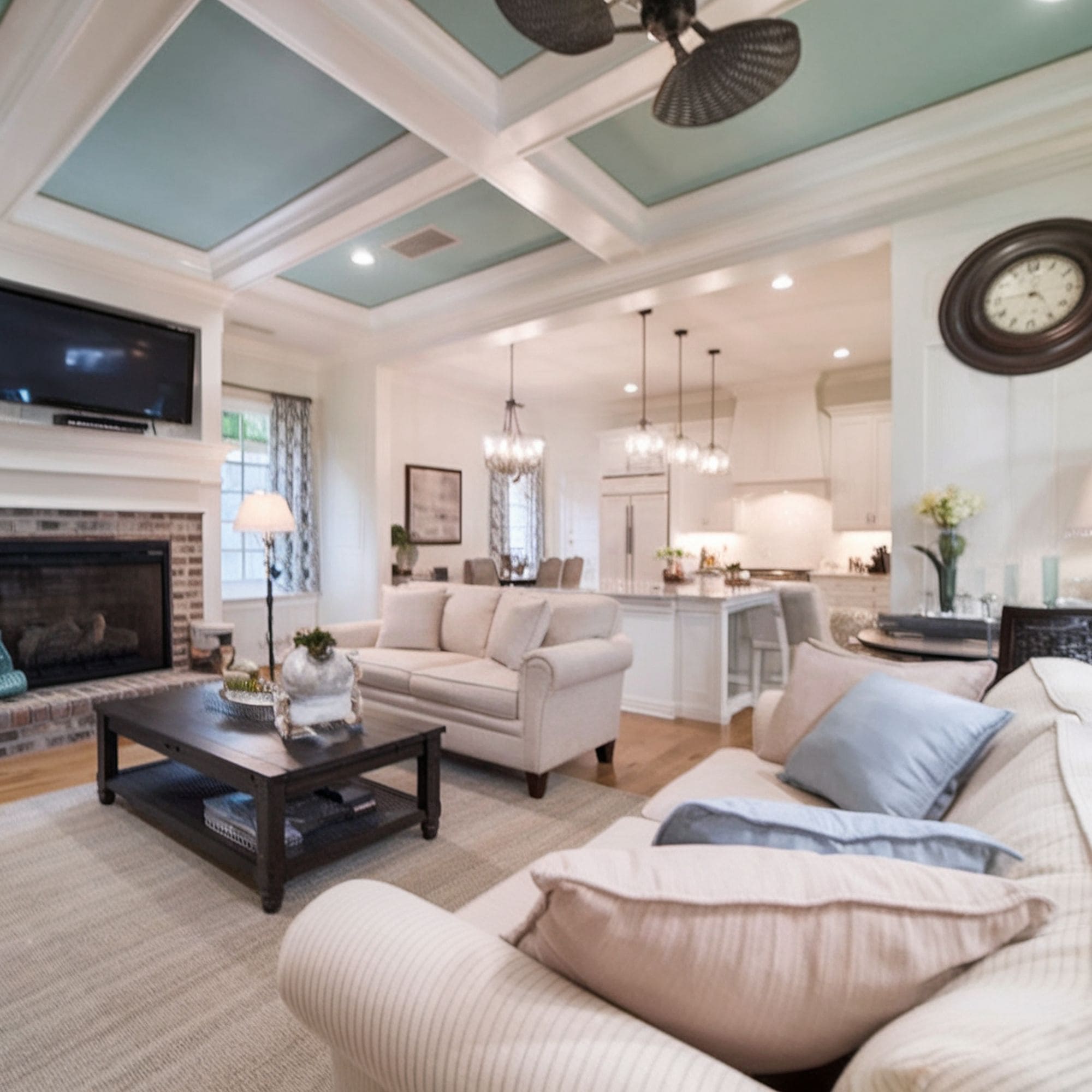 Contrasting Blue Coffered Ceiling