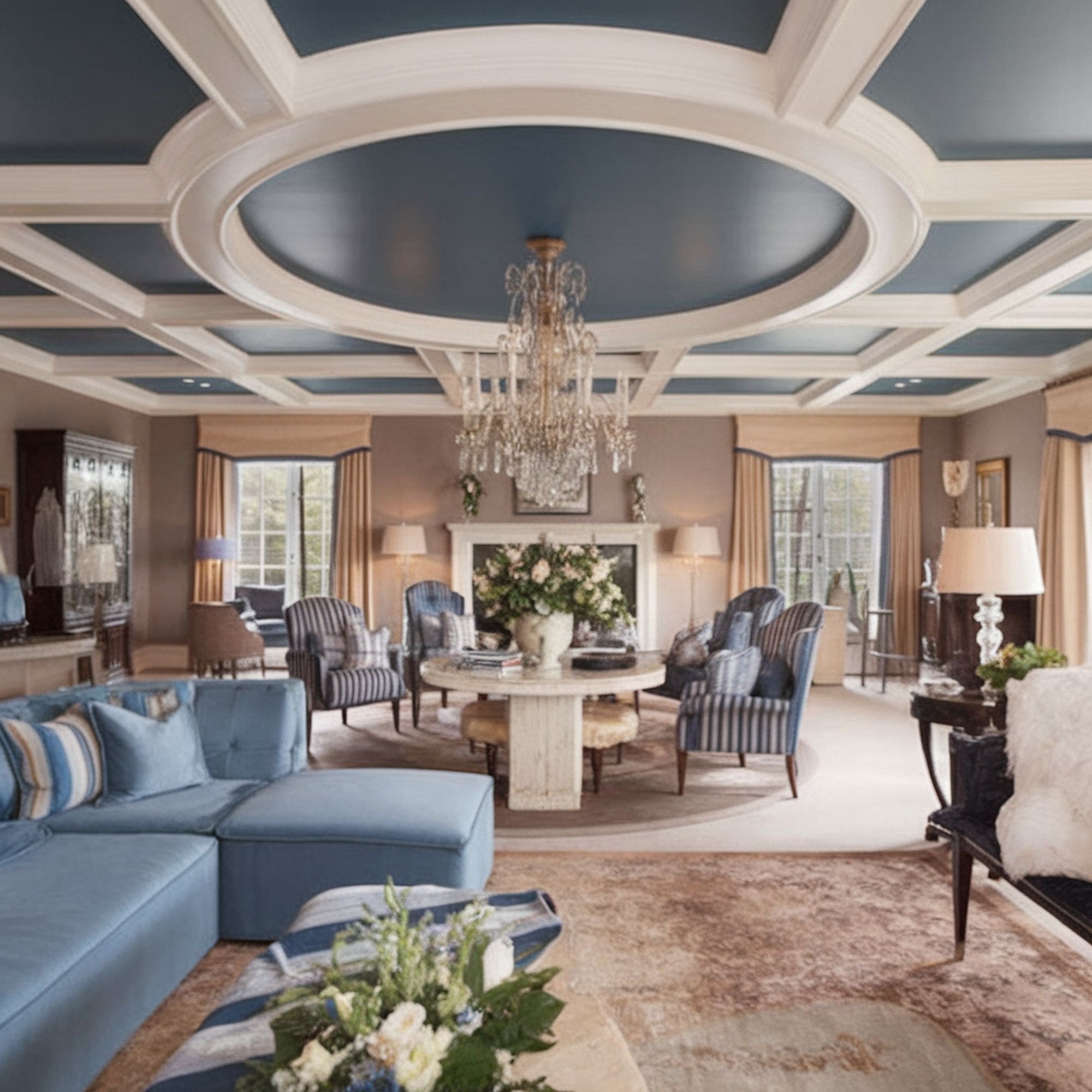 Elegant Gray Blue Coffered Ceiling