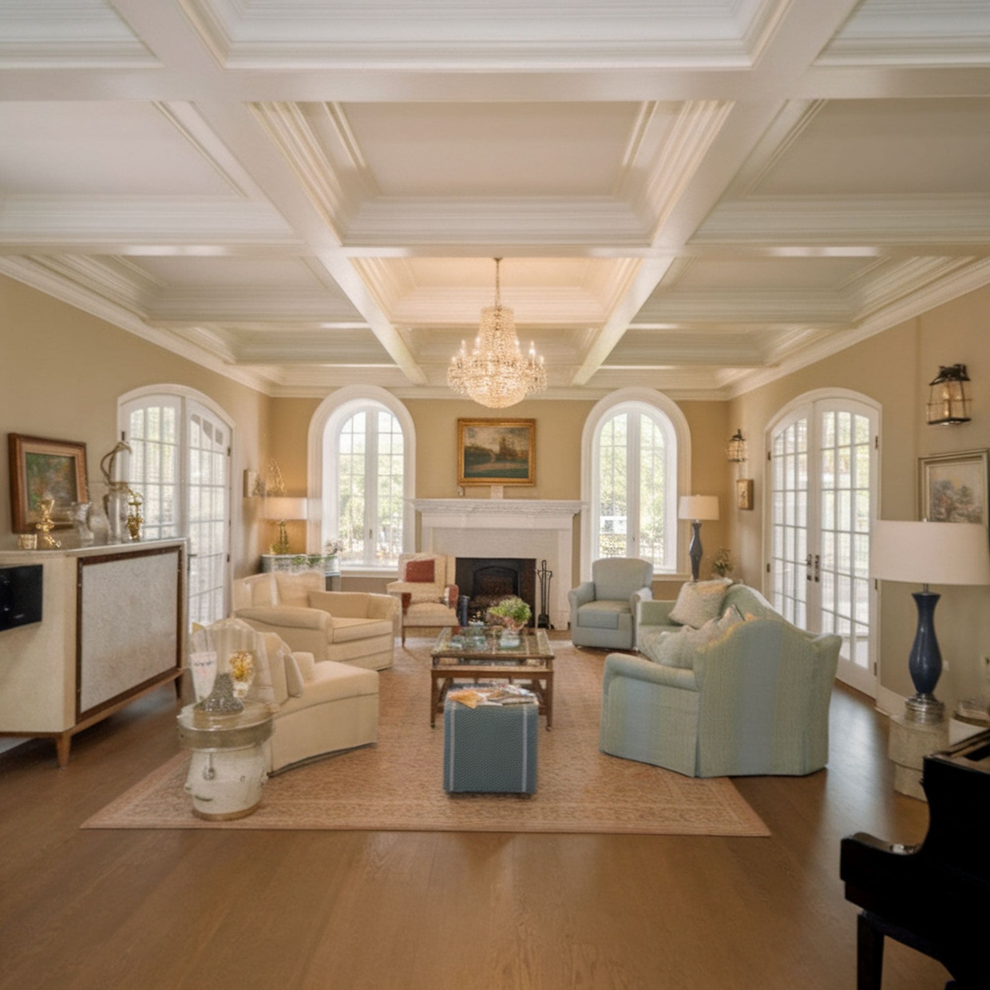Coffered Ceiling With Stylish Lighting