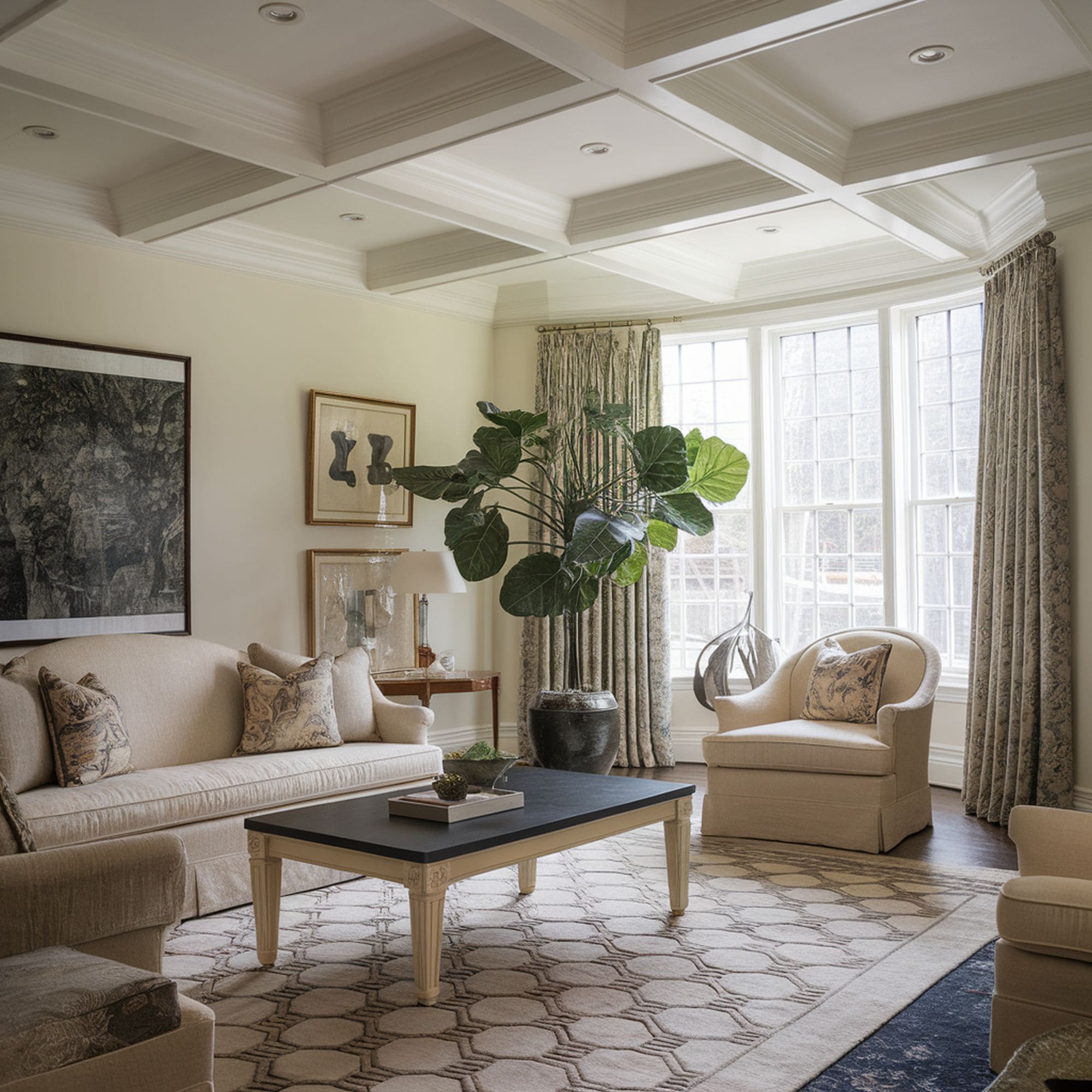 Elegant White Coffered Ceiling