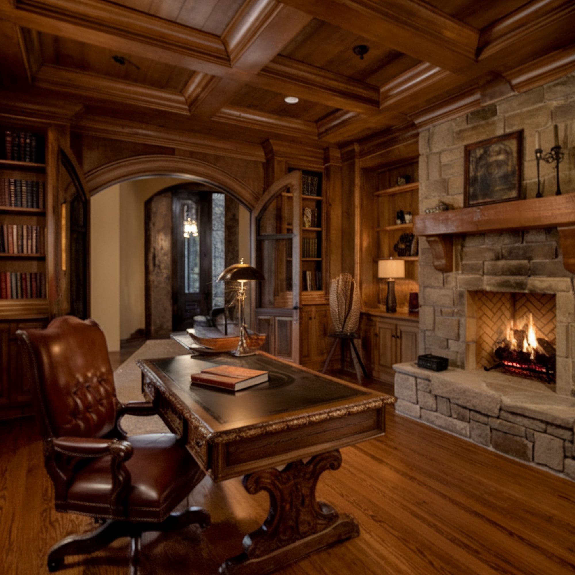 Dark Wooden Bordered Coffered Ceiling