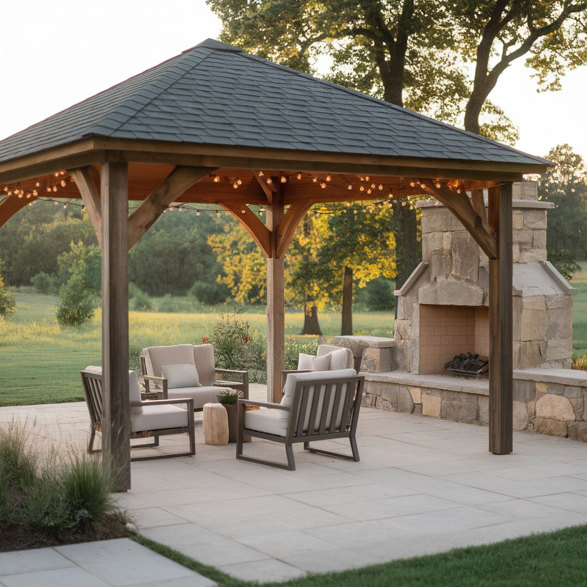 Patio Gazebo With Outdoor Fireplace