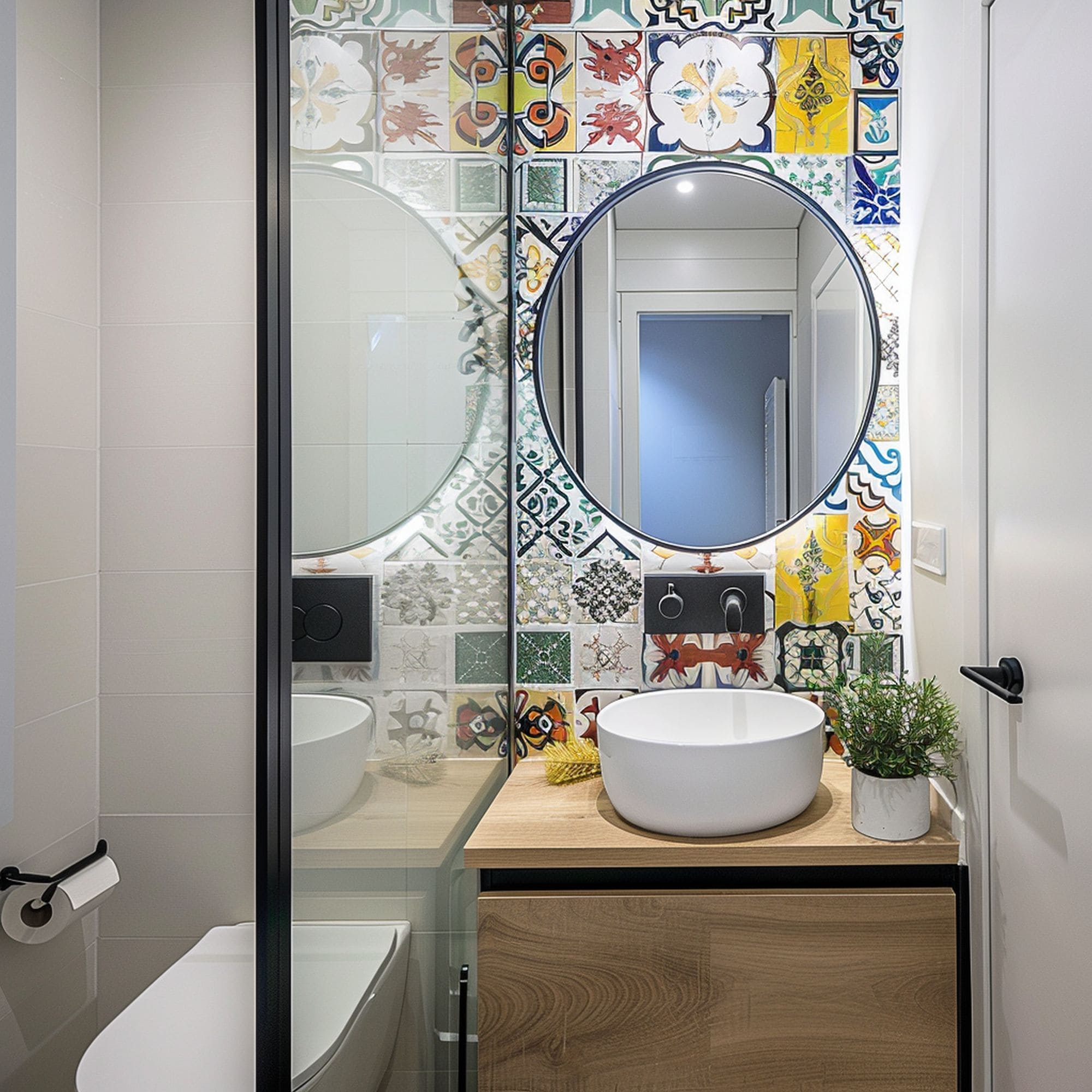 Small Bathroom With Colorful Accent Wall