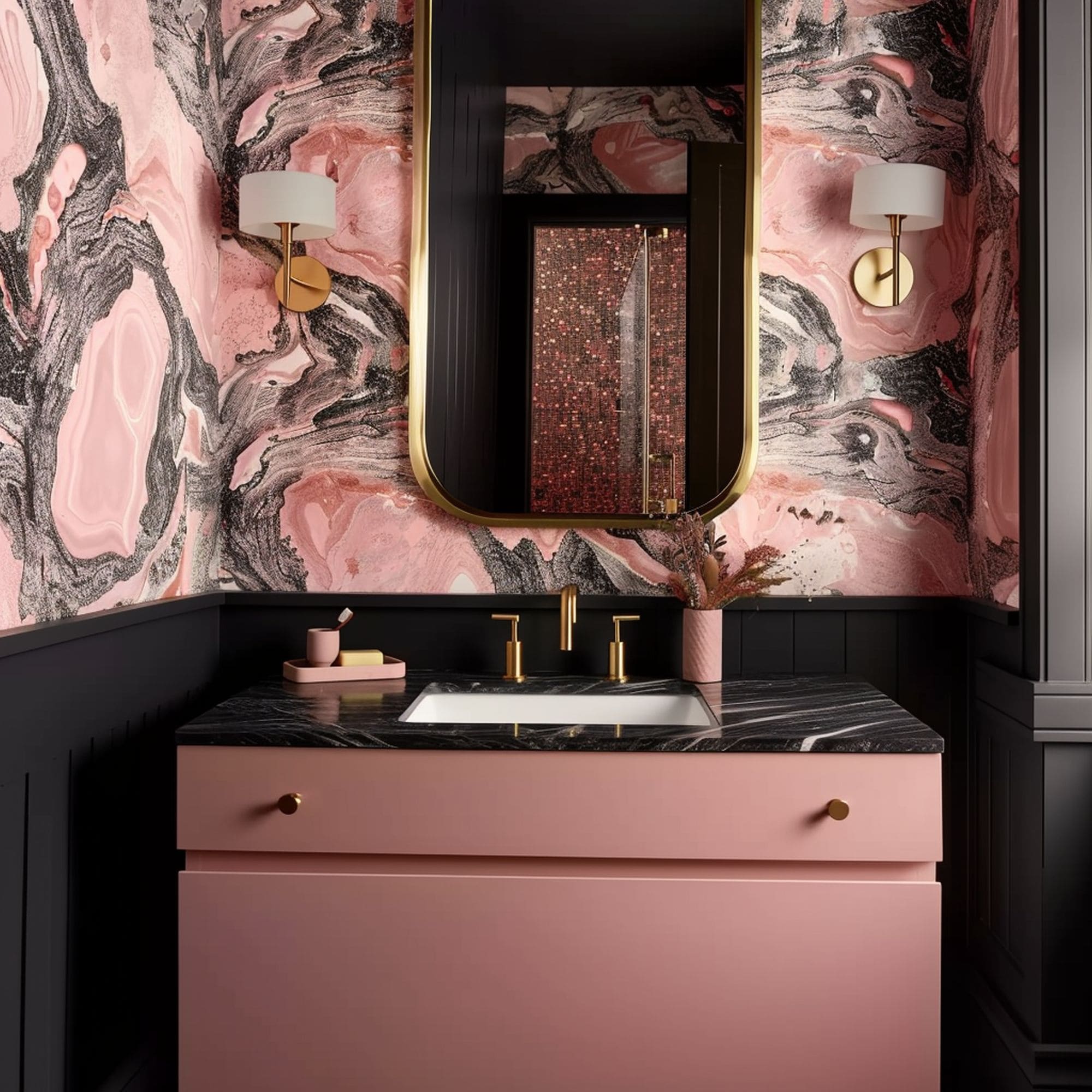Pink and Black Small Bathroom