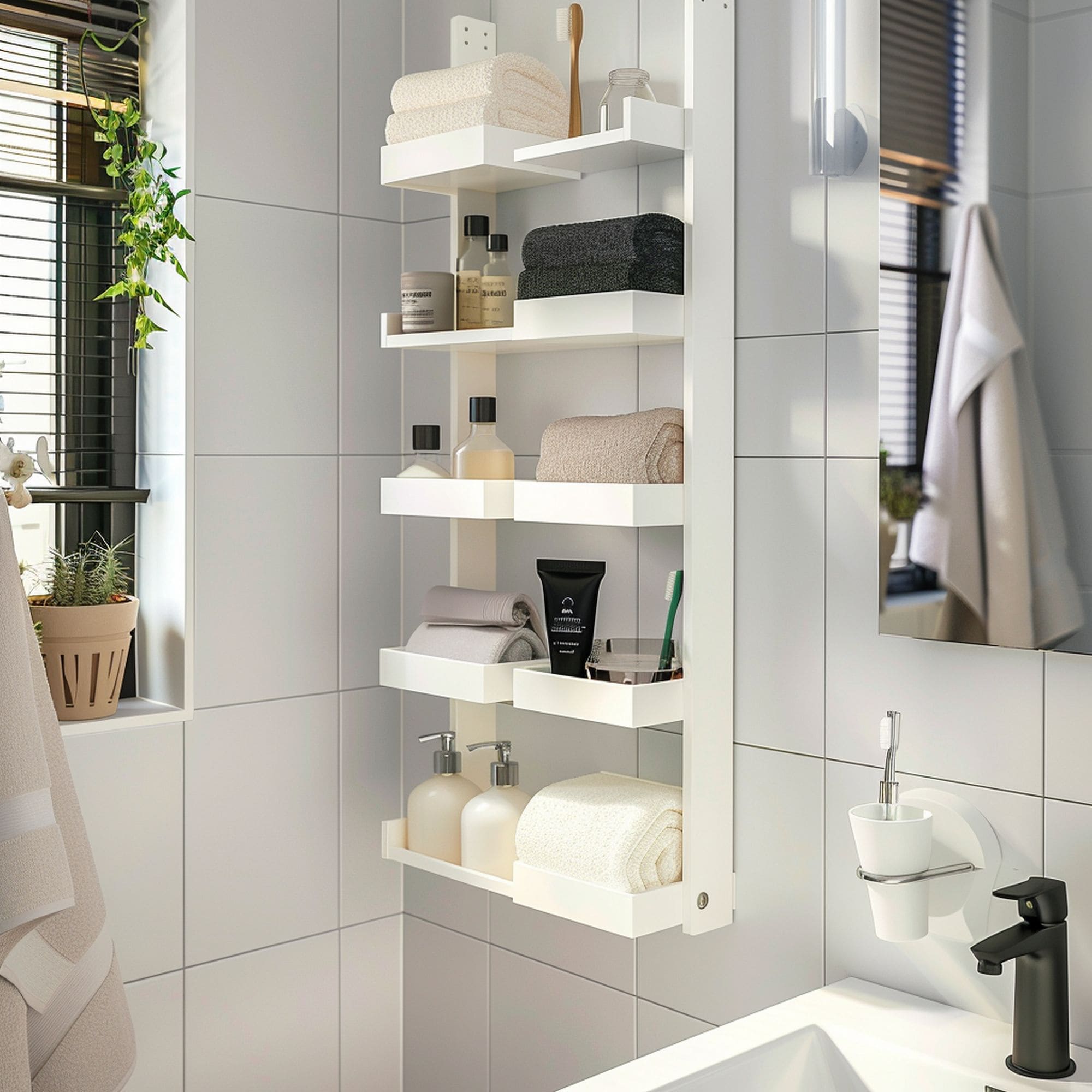 Small Bathroom With Smart Vertical Storage System