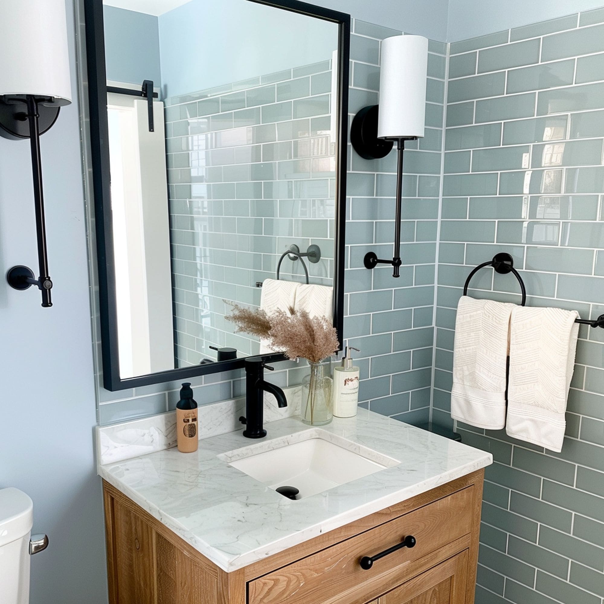 Small Bathroom With Blue Tiles