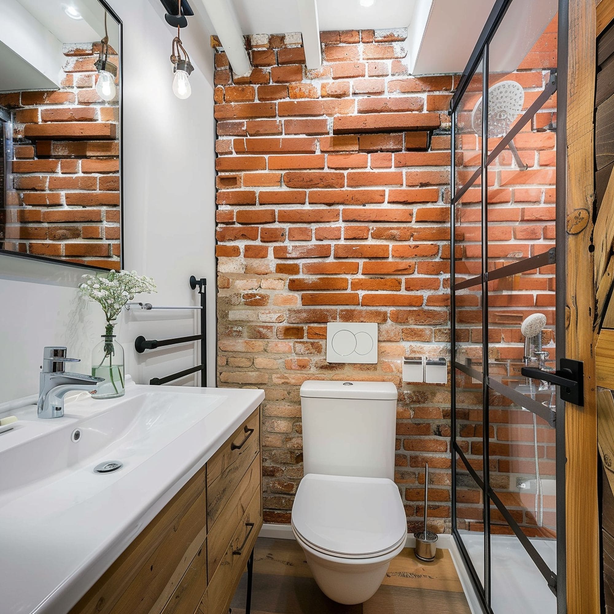 Small Bathroom With Exposed Brick Wall