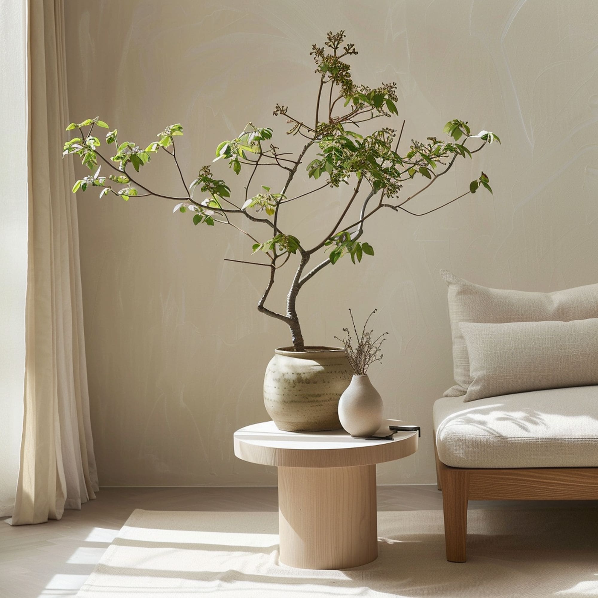 Japandi Living Room With Plants