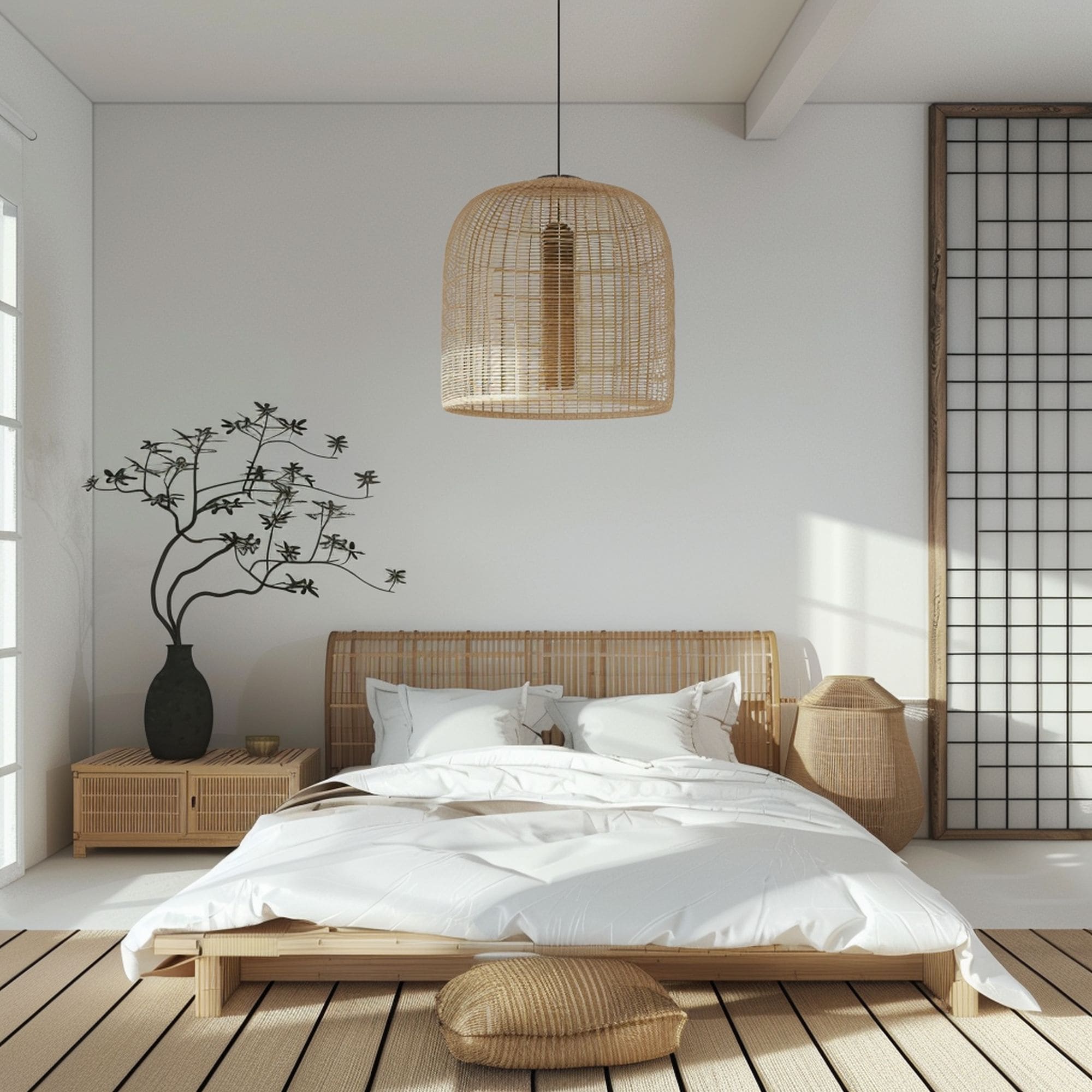 Japandi Bedroom With White Walls