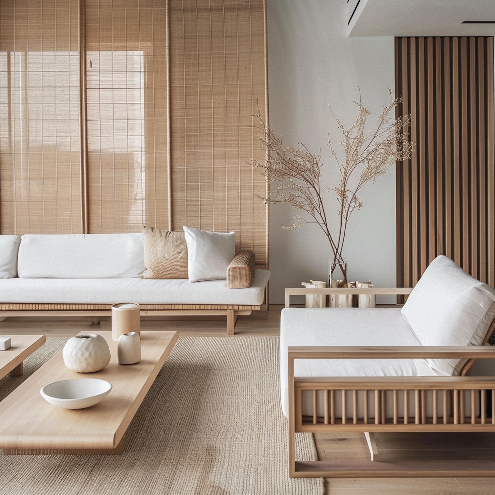 Japandi Living Room With Bamboo Wood Elements