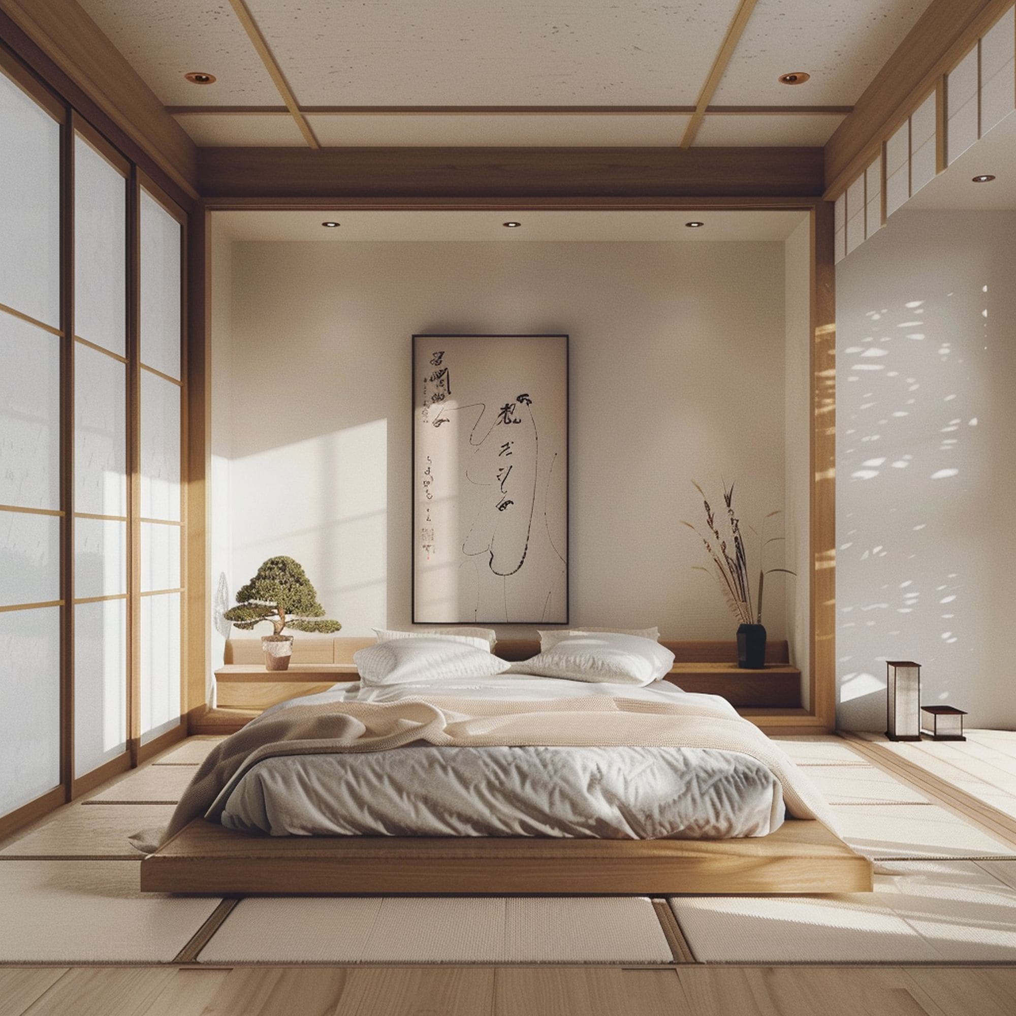 Japandi Bedroom With Plenty of Natural Light