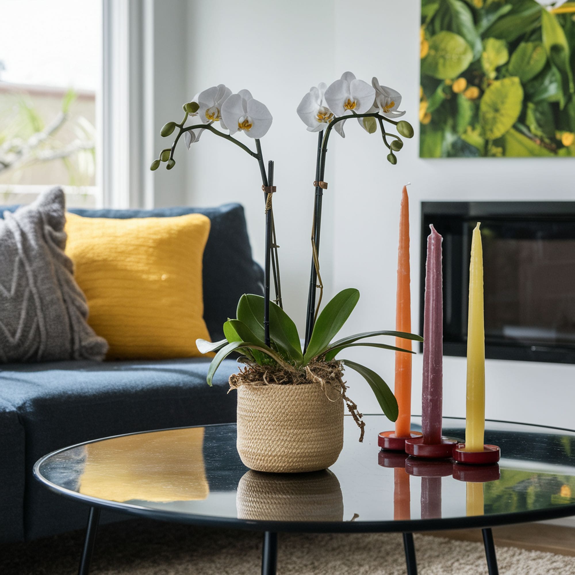 White Orchid Plant in Living Room