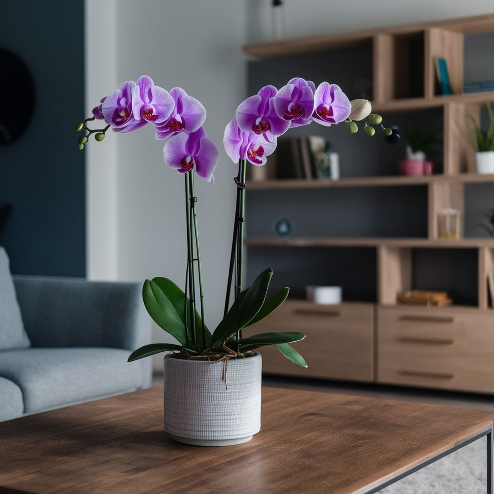 Pink Orchid Plant in Living Room
