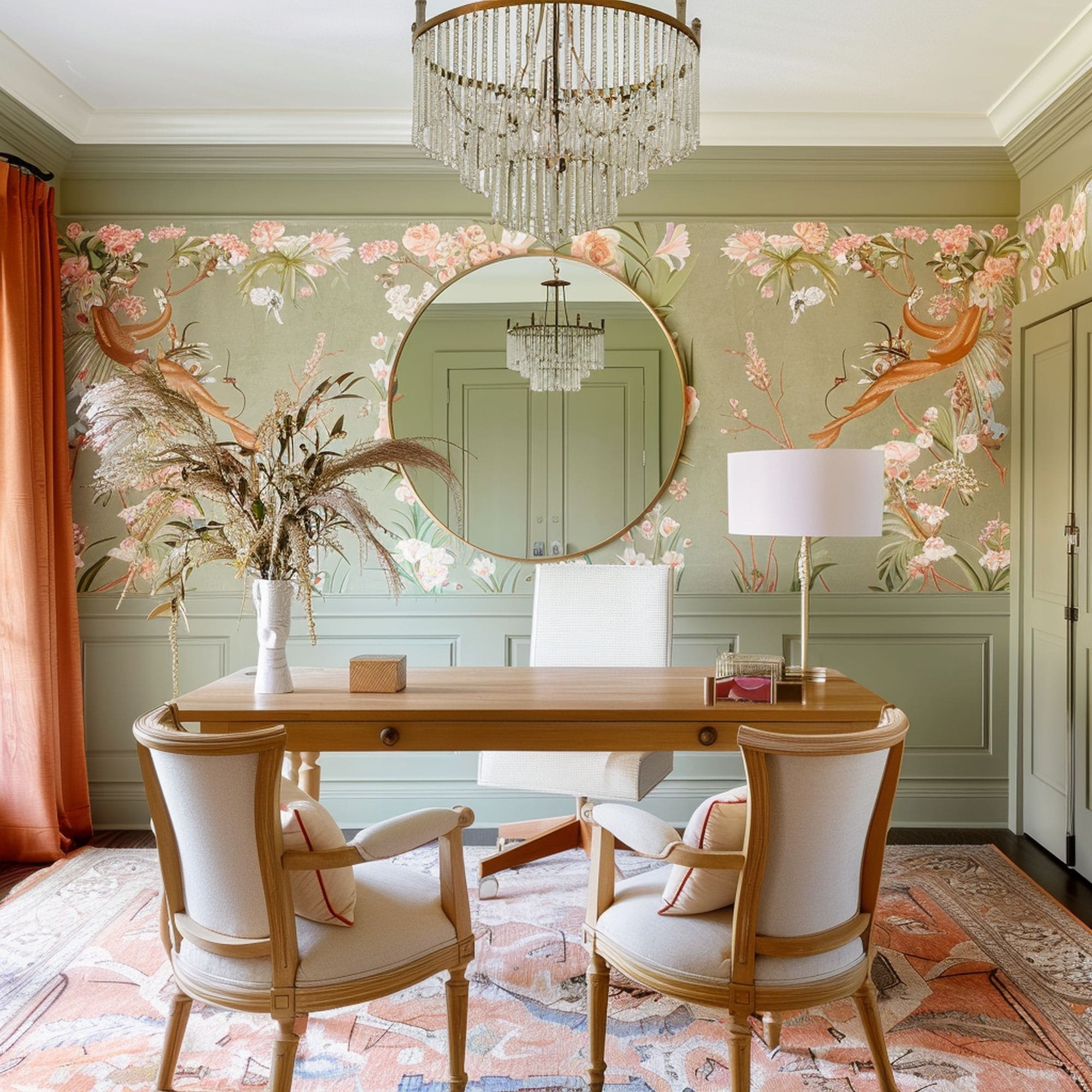 Sage Green and Orange Home Office