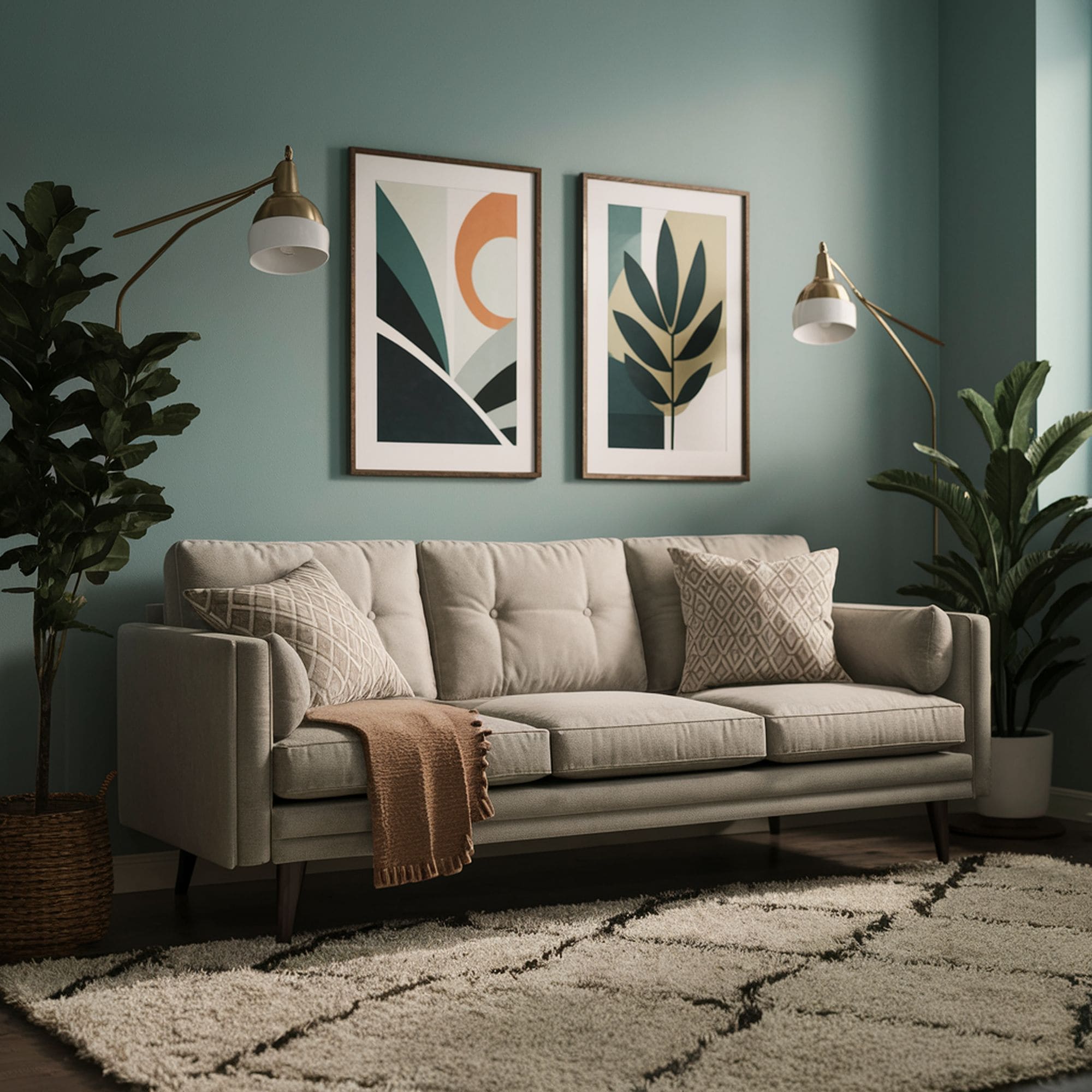 Mid Century Modern Living Room With Fluffy Rug