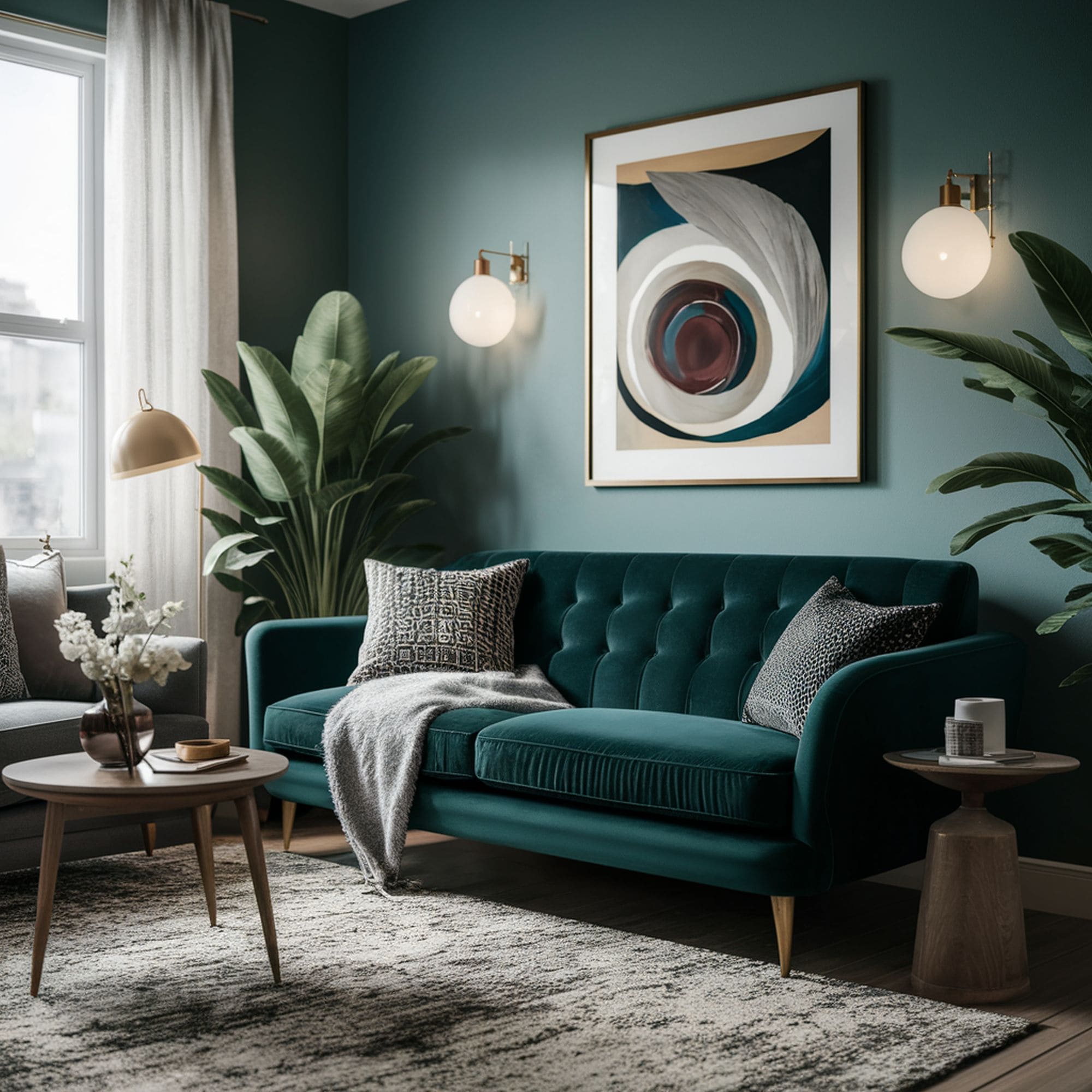 Mid Century Modern Teal Green Couch