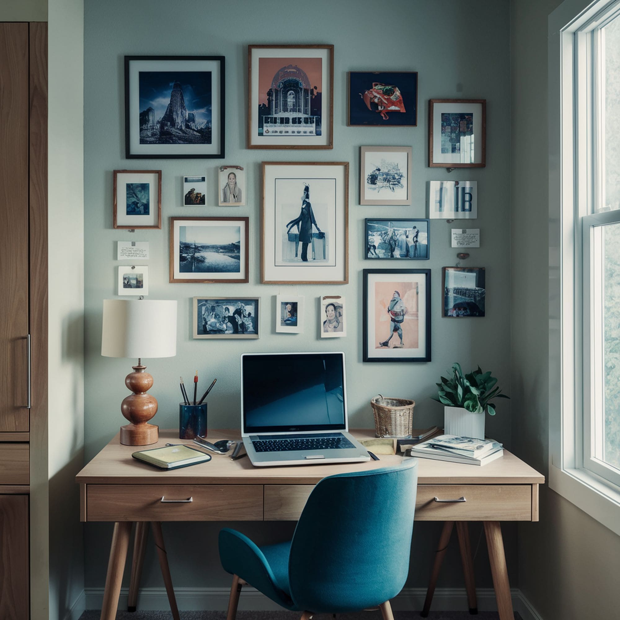 Mid Century Modern Home Office With Gallery Wall