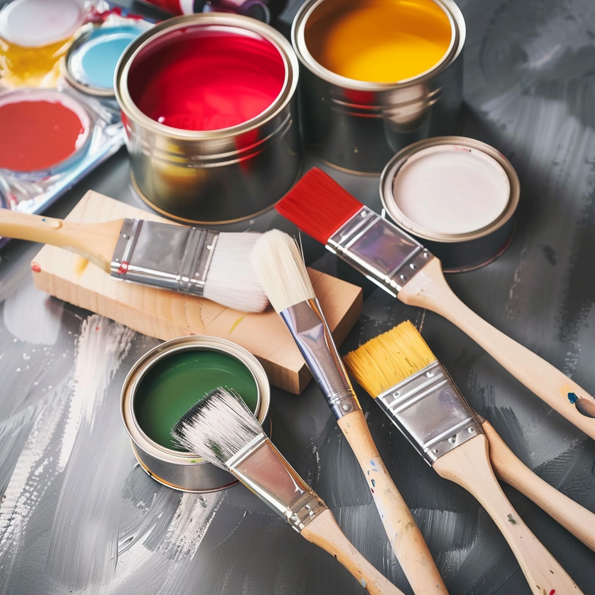 Paintbrushes and Paint Cans