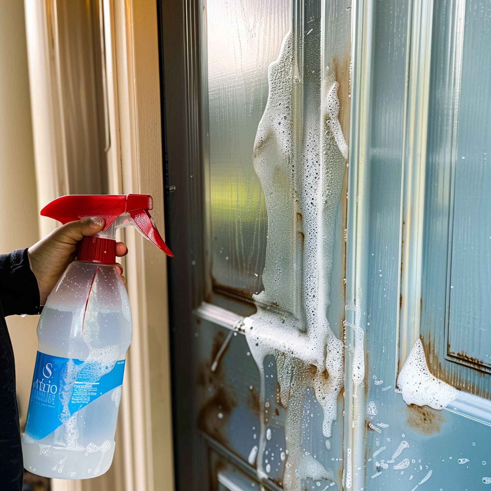 Hand Cleaning the Door