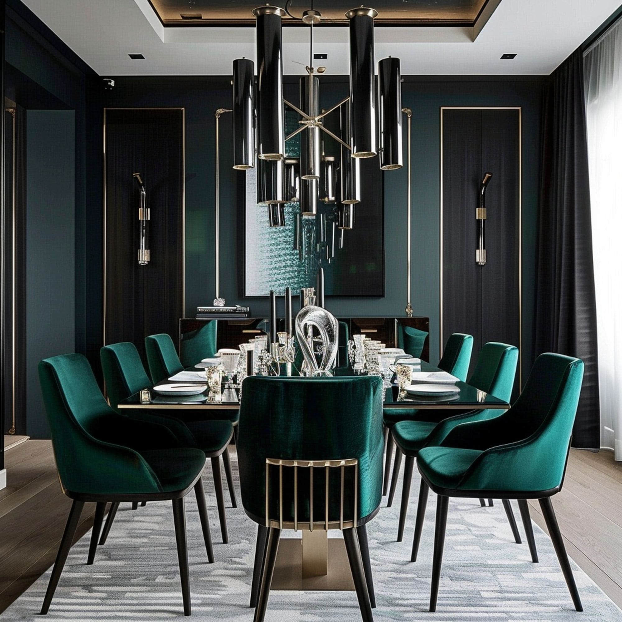 Dark Teal and Forest Green Dining Room
