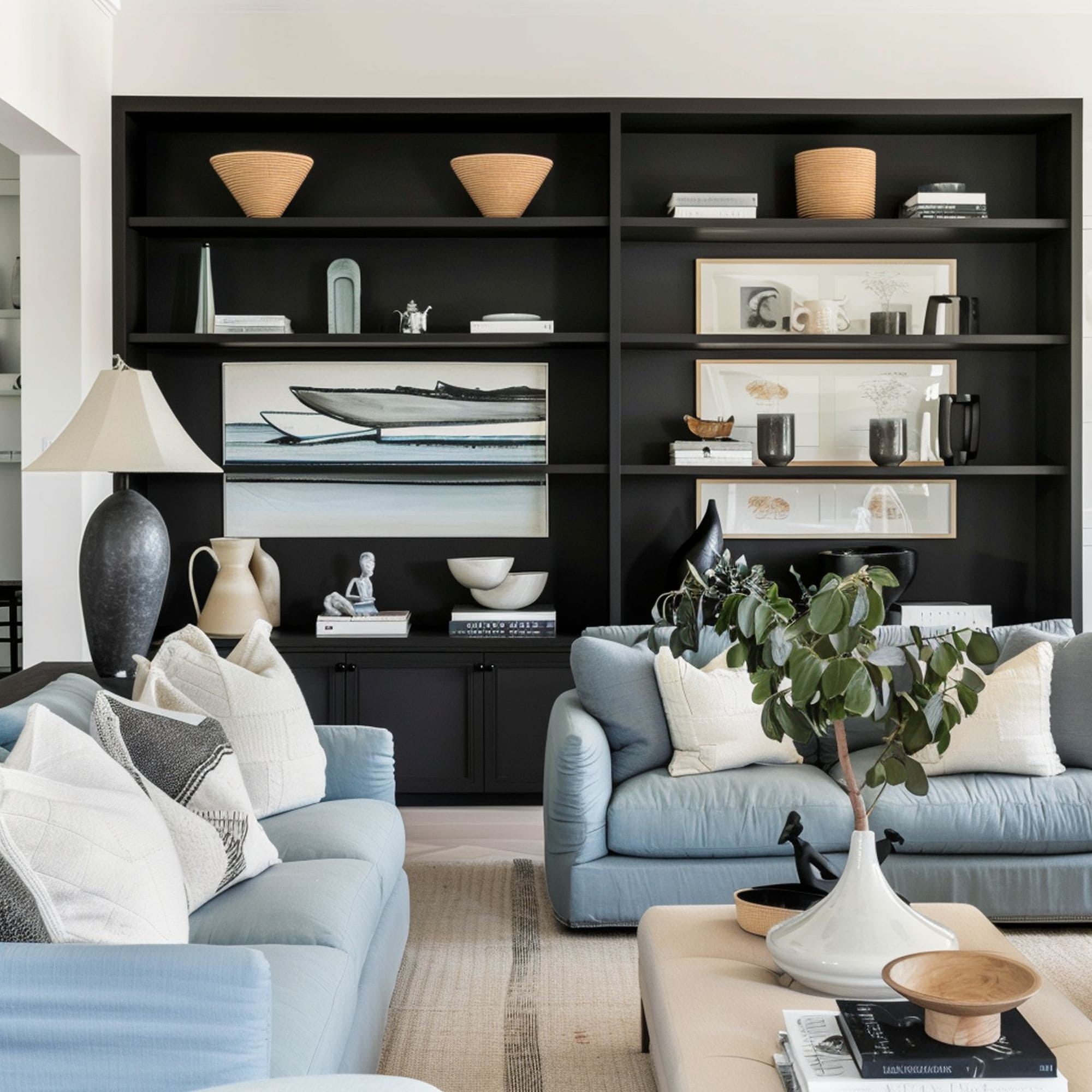 Blue and Black Living Room