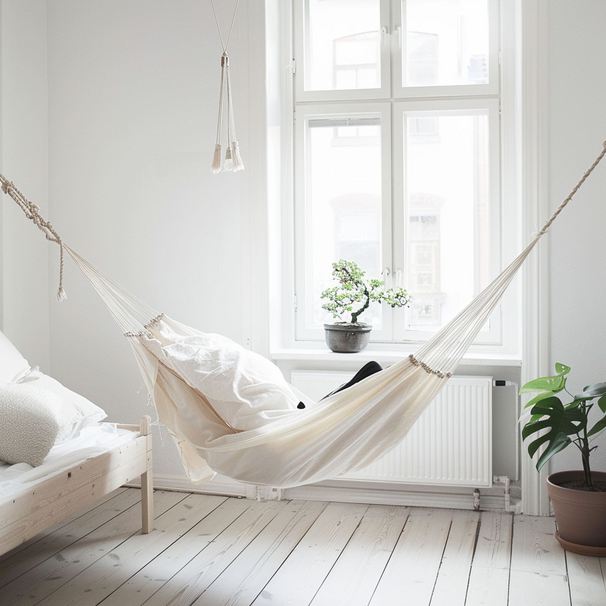 Indoor Hammock in Minimalist Scandinavian Room