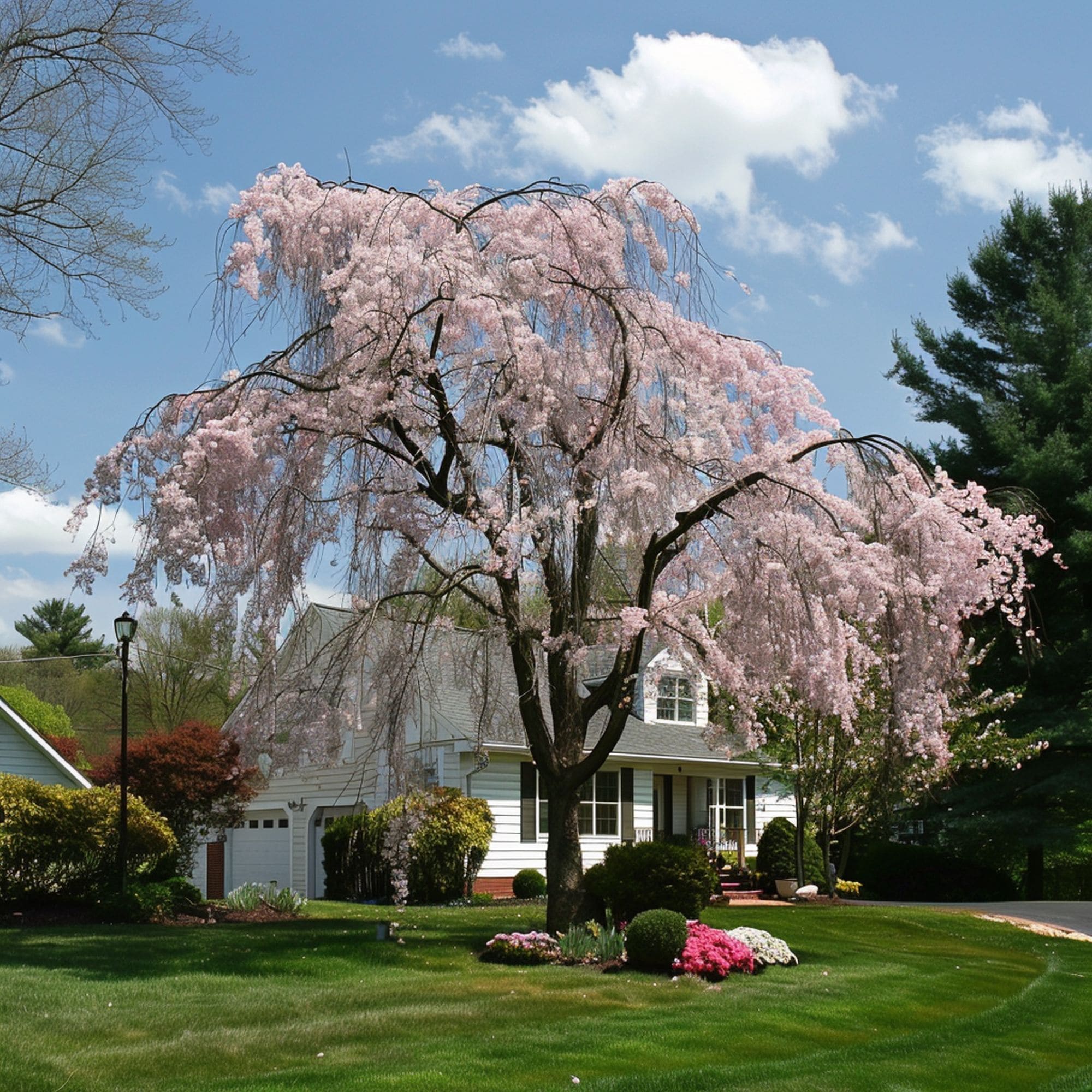Weeping Cherry Tree in a Front Yard