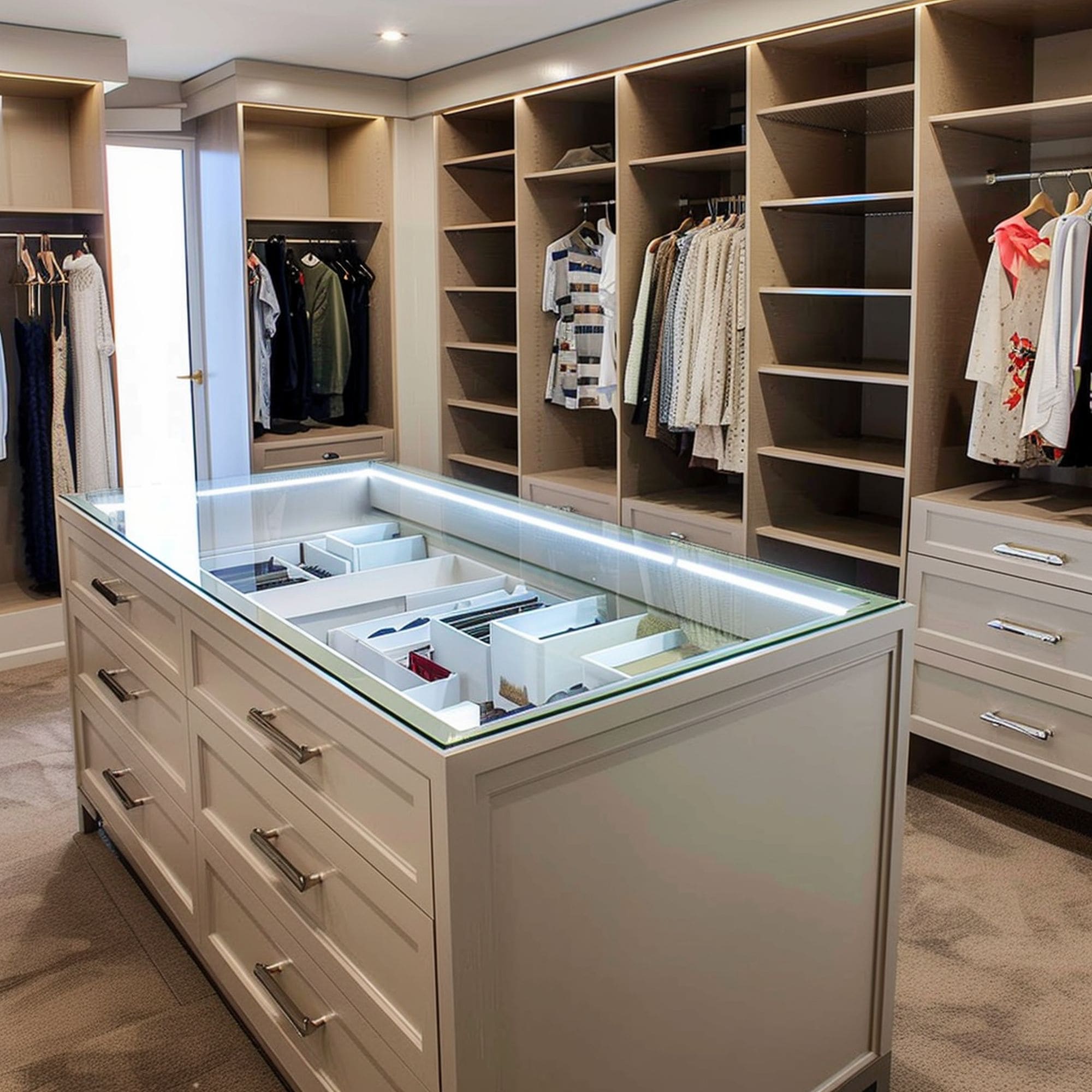 Closet Island With Glass Top