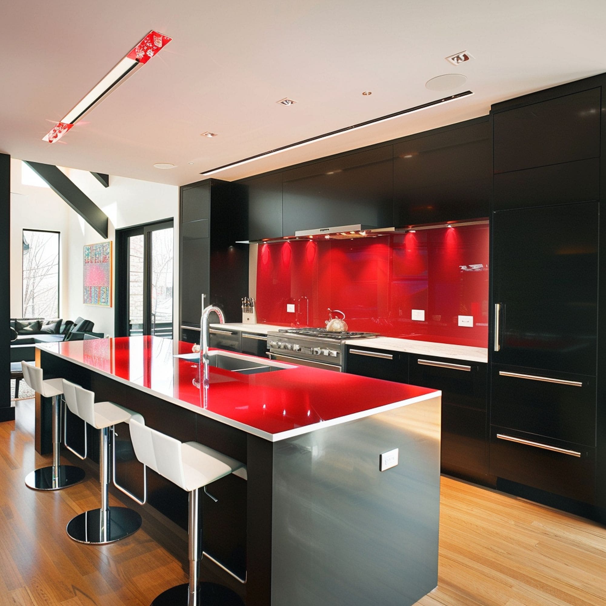 Black Kitchen With Red Accents