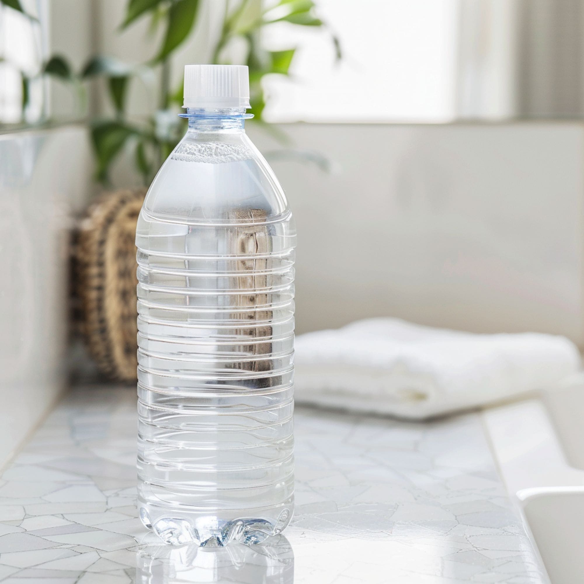 Bottle of Vinegar on Bathroom Countertop
