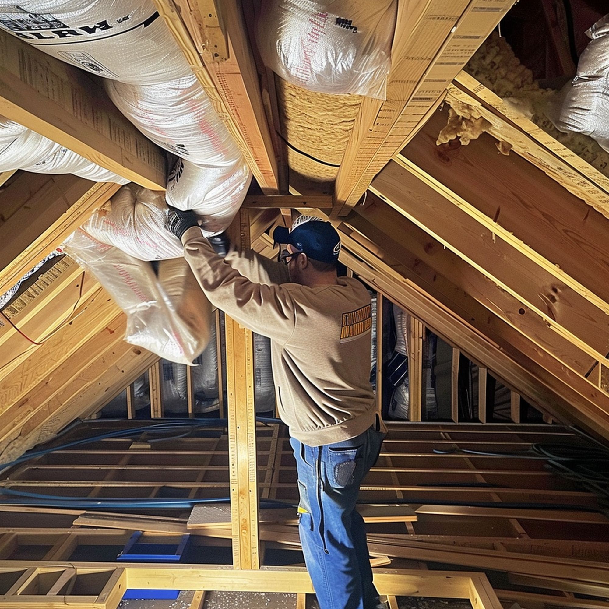 Man Insulating the Attic