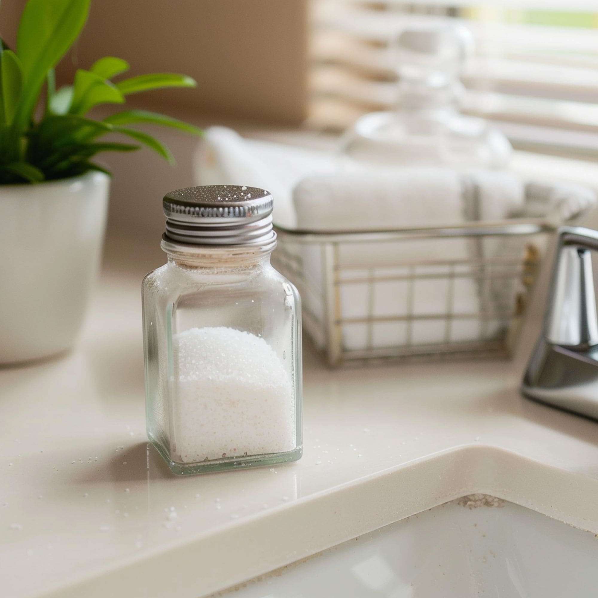 Salt Shaker on Bathroom Countertop