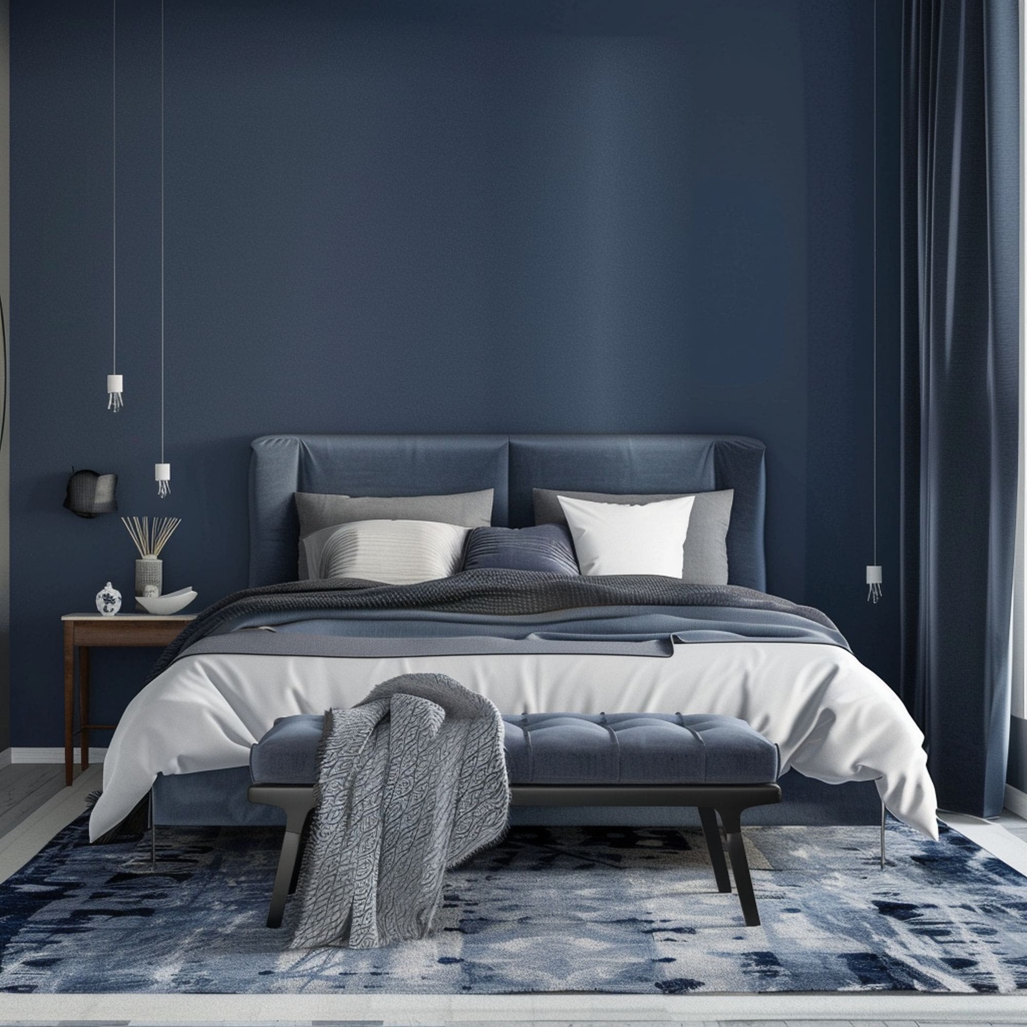 Blue Bedroom With Gray Accents