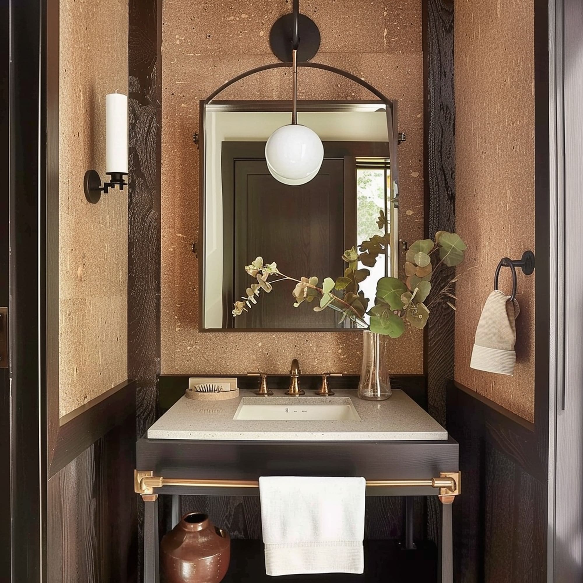 Cork Walls in Powder Room