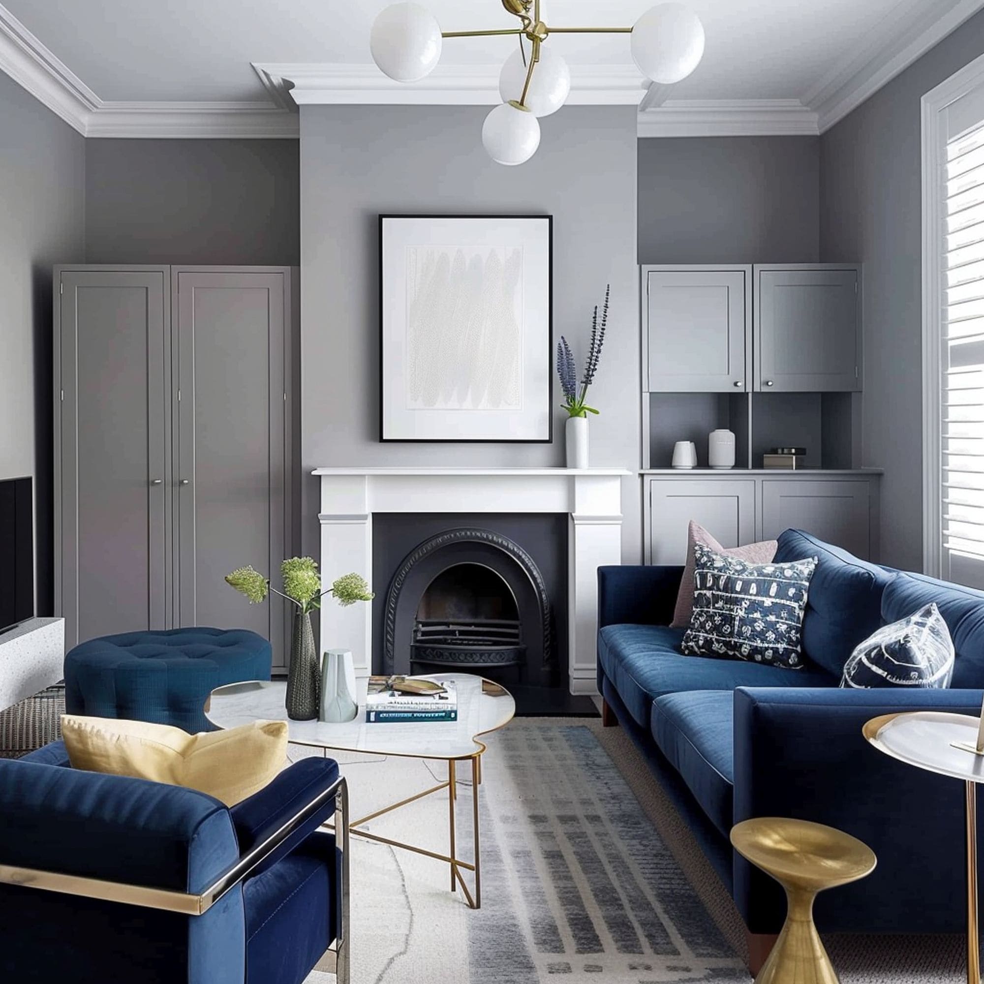 Gray Living Room With Blue Accents