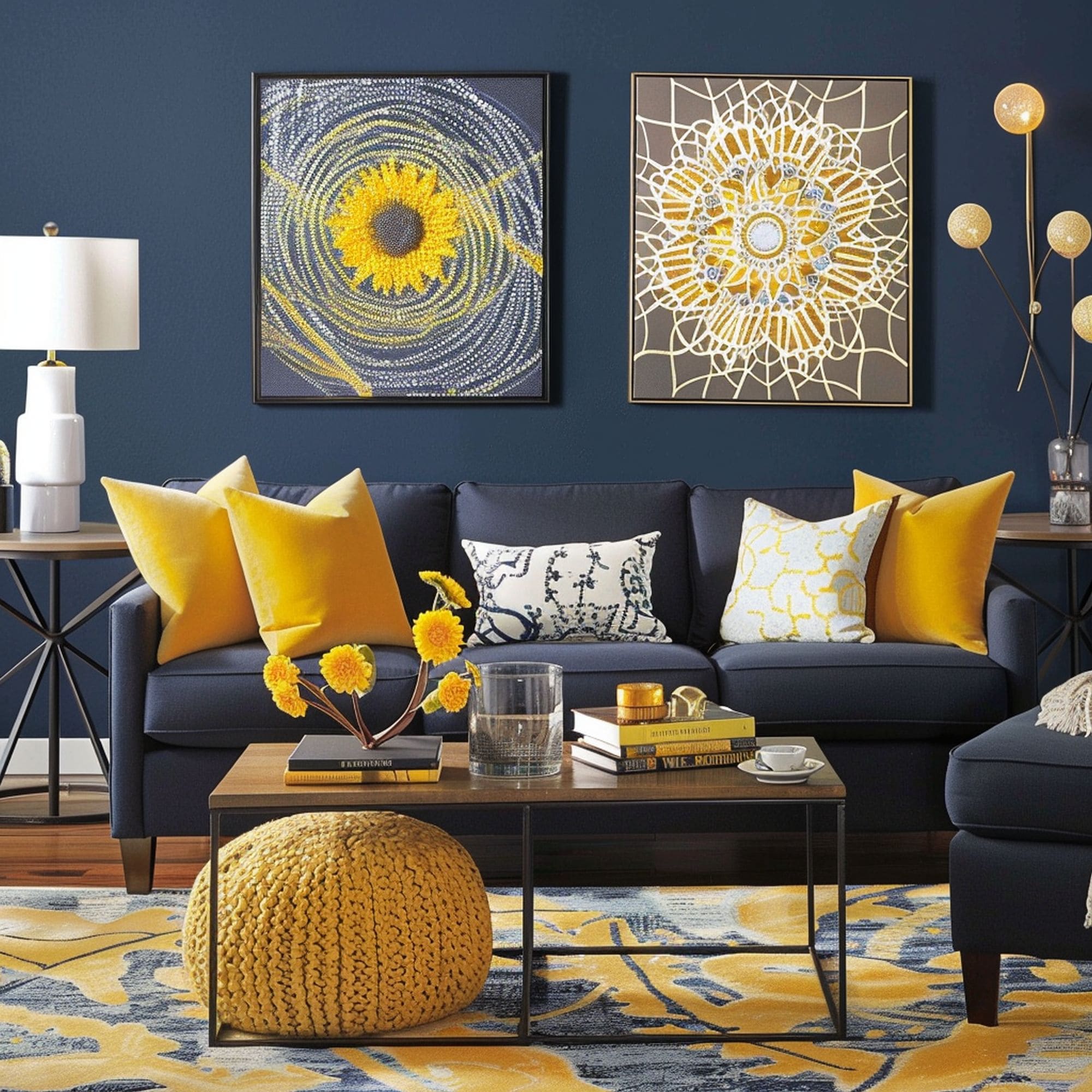 Blue Living Room With Yellow Accents