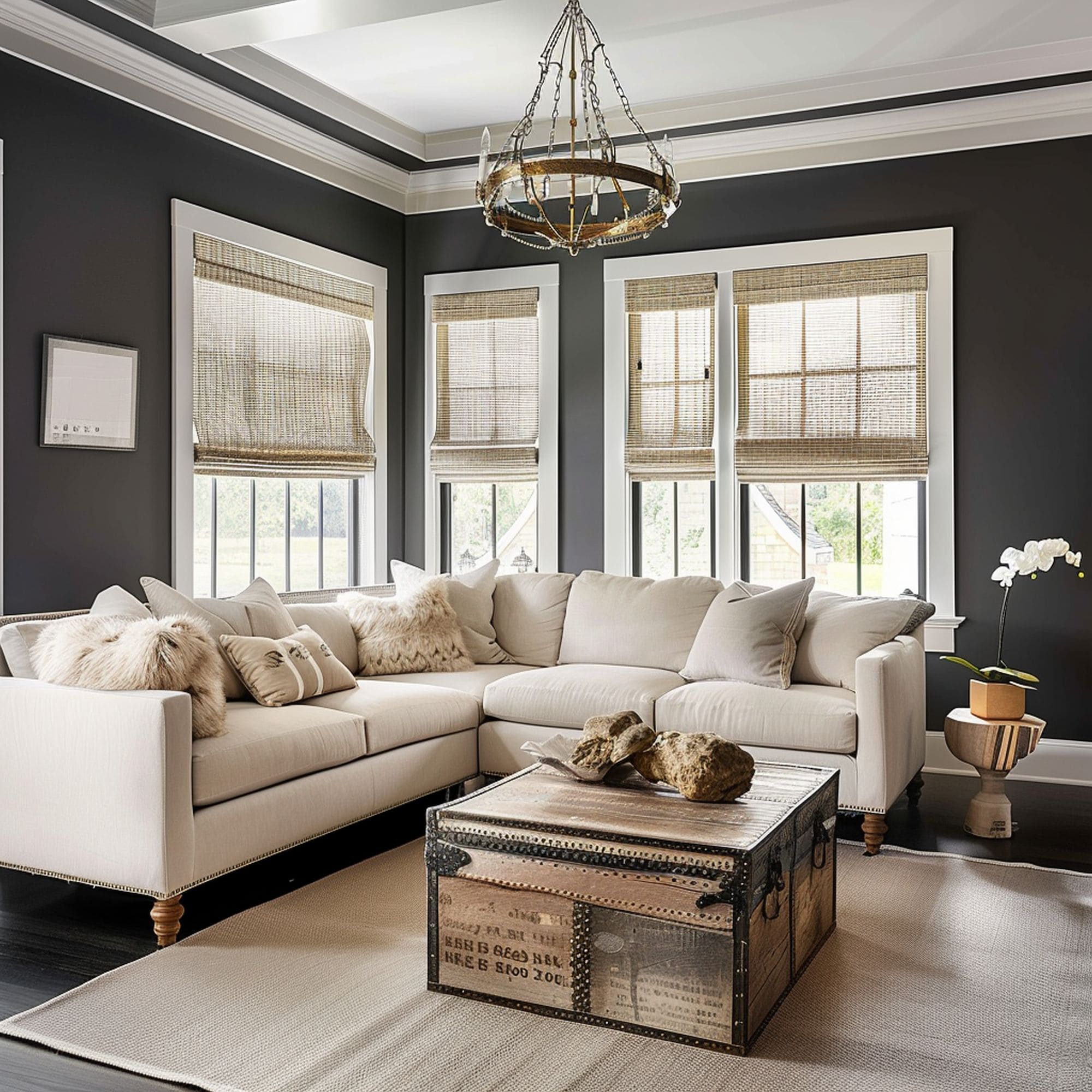 Dark Gray Living Room With Beige Accents