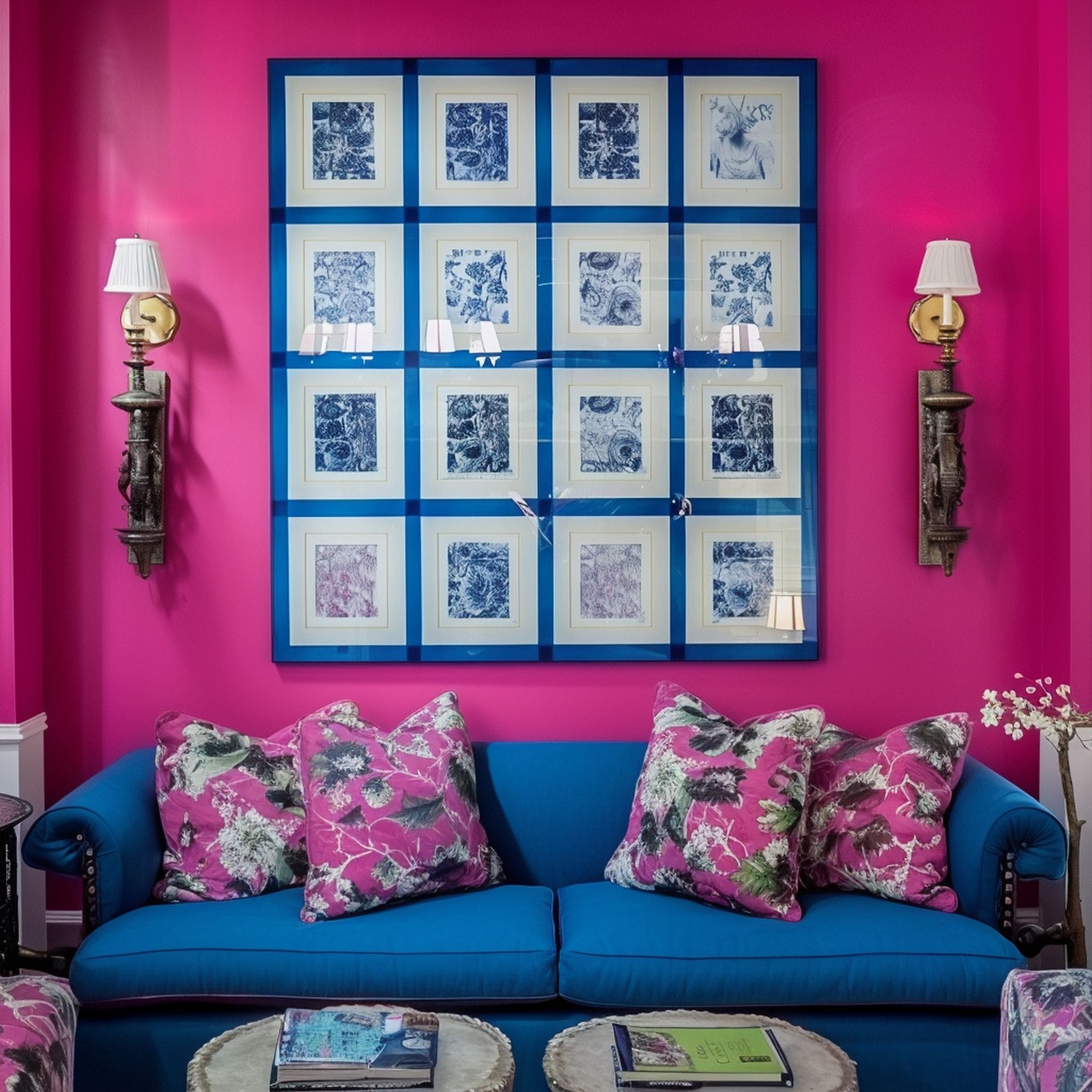 Blue and Pink Living Room