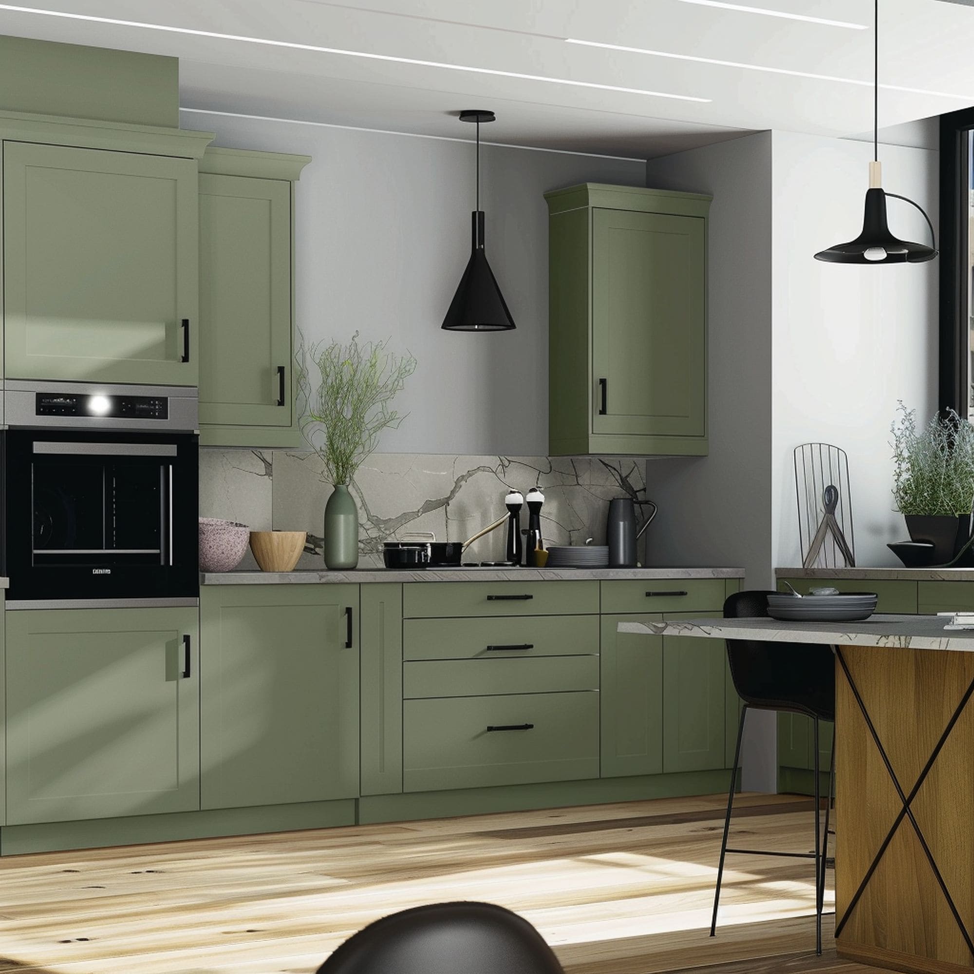 Green and Gray Kitchen