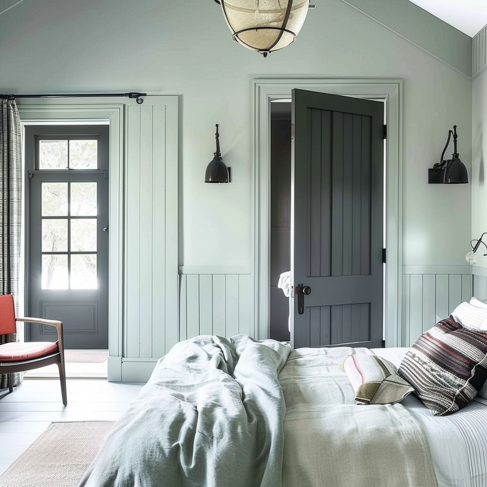 Light Green Bedroom With Gray Accents