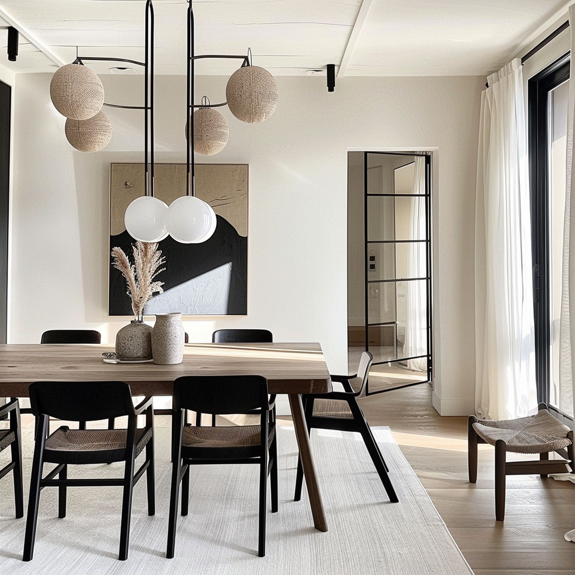 Neutral Dining Room With Black Accents