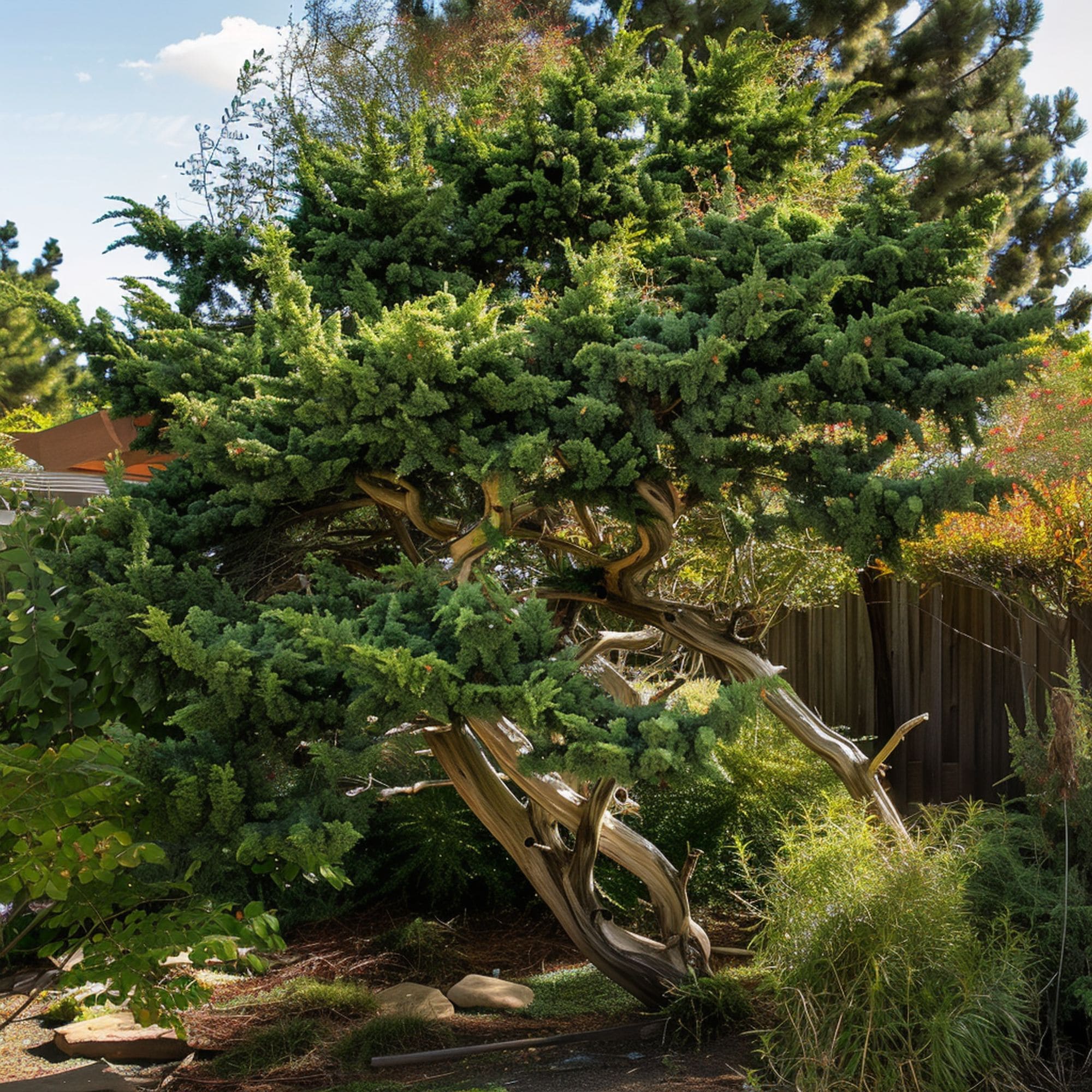 California Juniper Tree in a Backyard