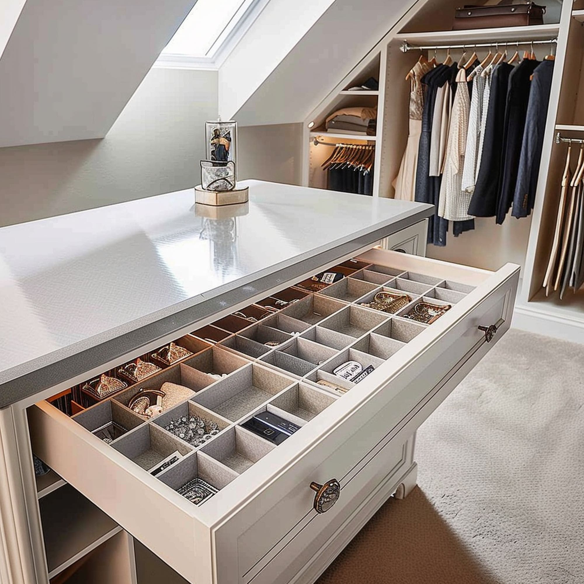 Closet Island With Drawer Inserts for Accessories
