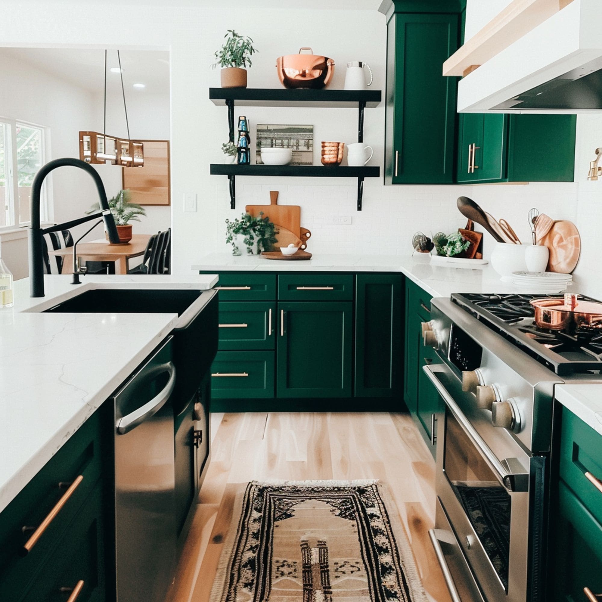 Forest Green and Copper Kitchen