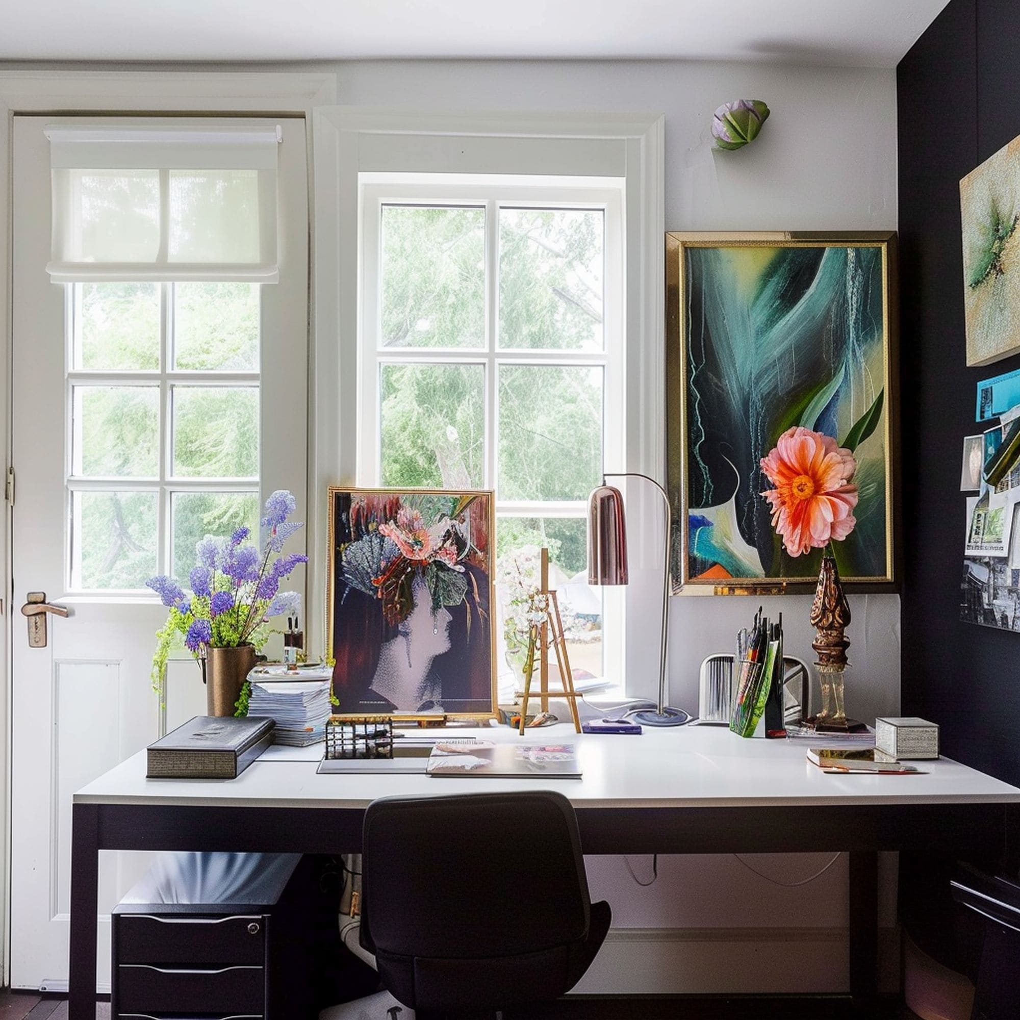 Framed Art Piece Against the Window in Home Office