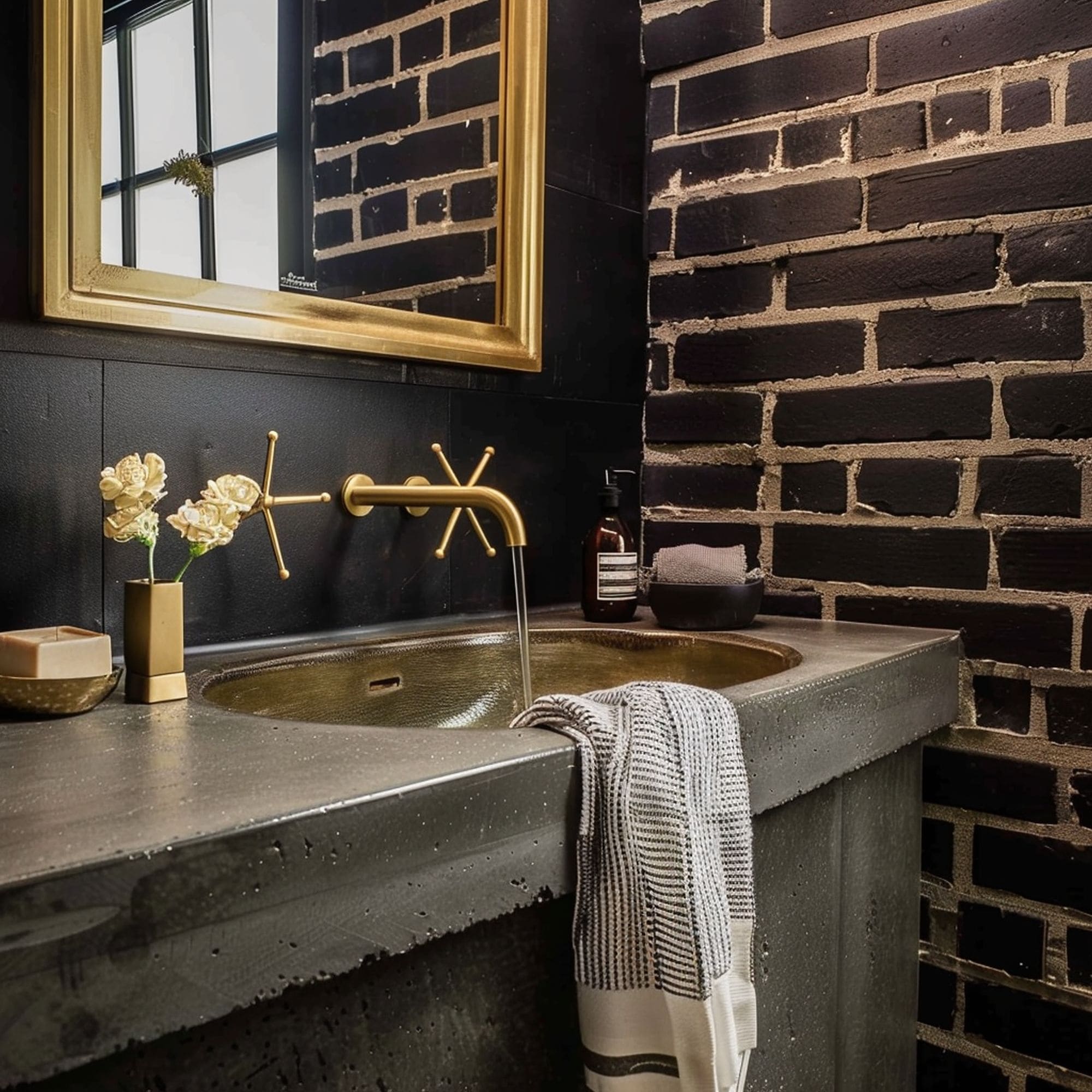 Concrete Sink With Gold Fixtures