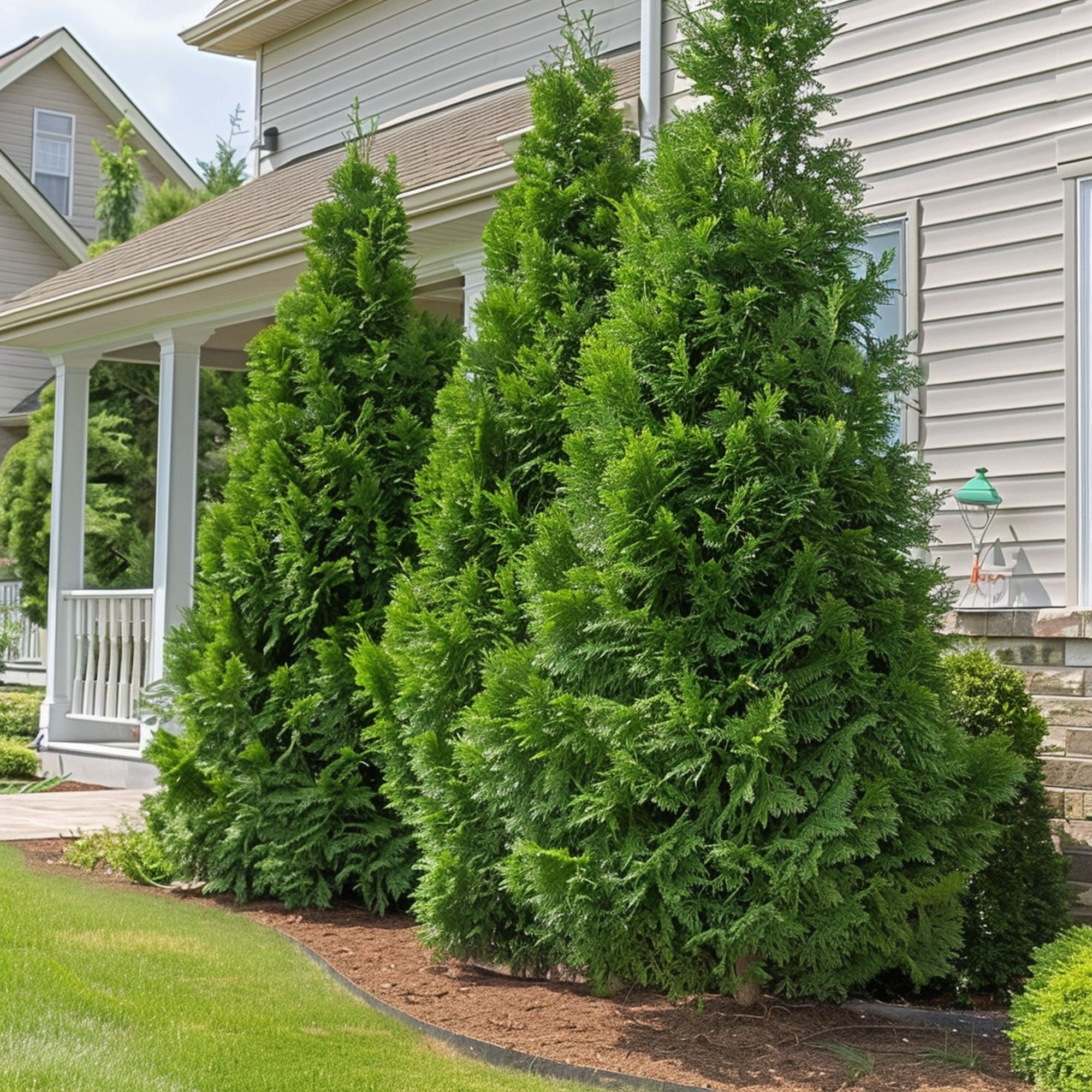 Green Giant Arborvitae Trees in a Front Yard