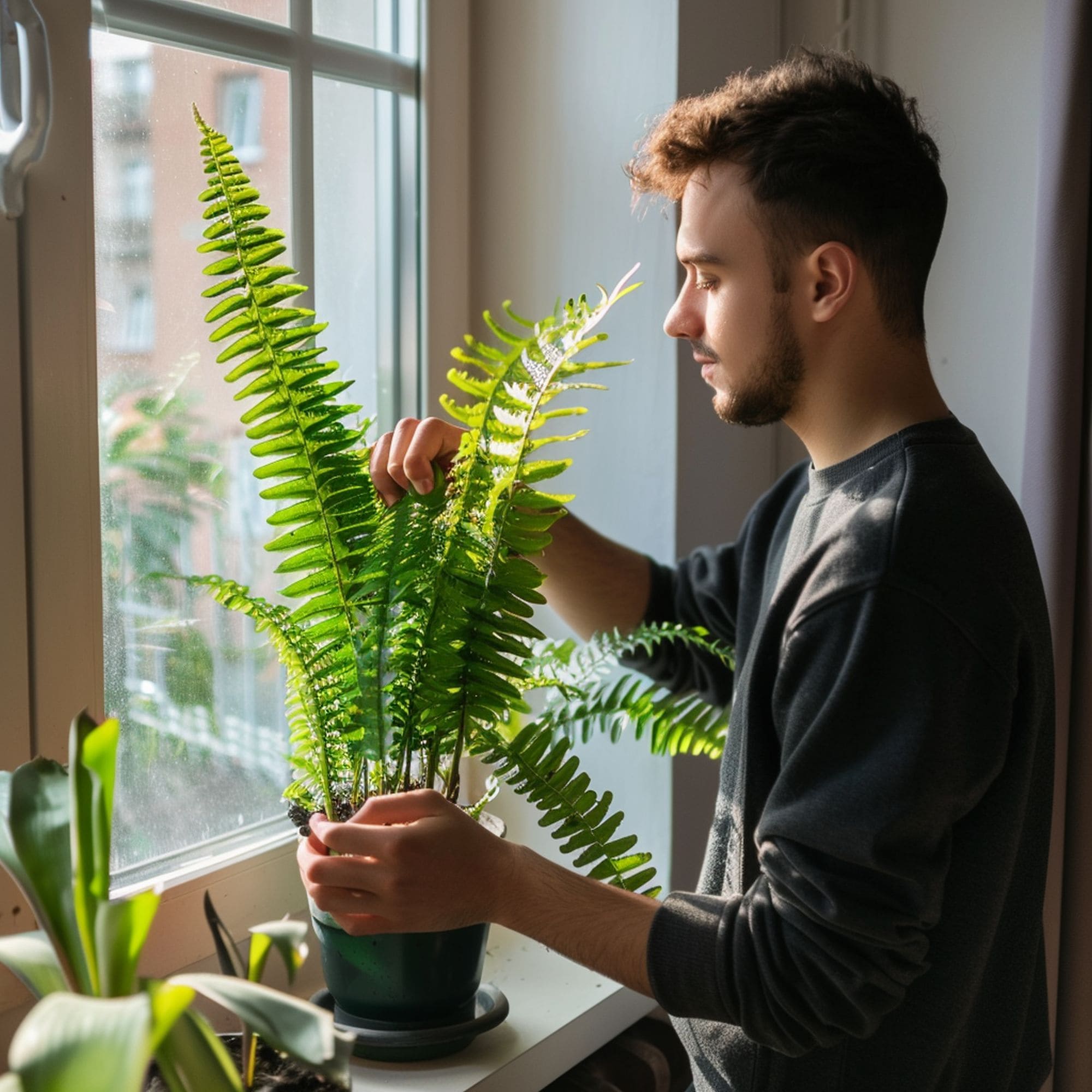 Man Pruning Kimberly Queen Fern