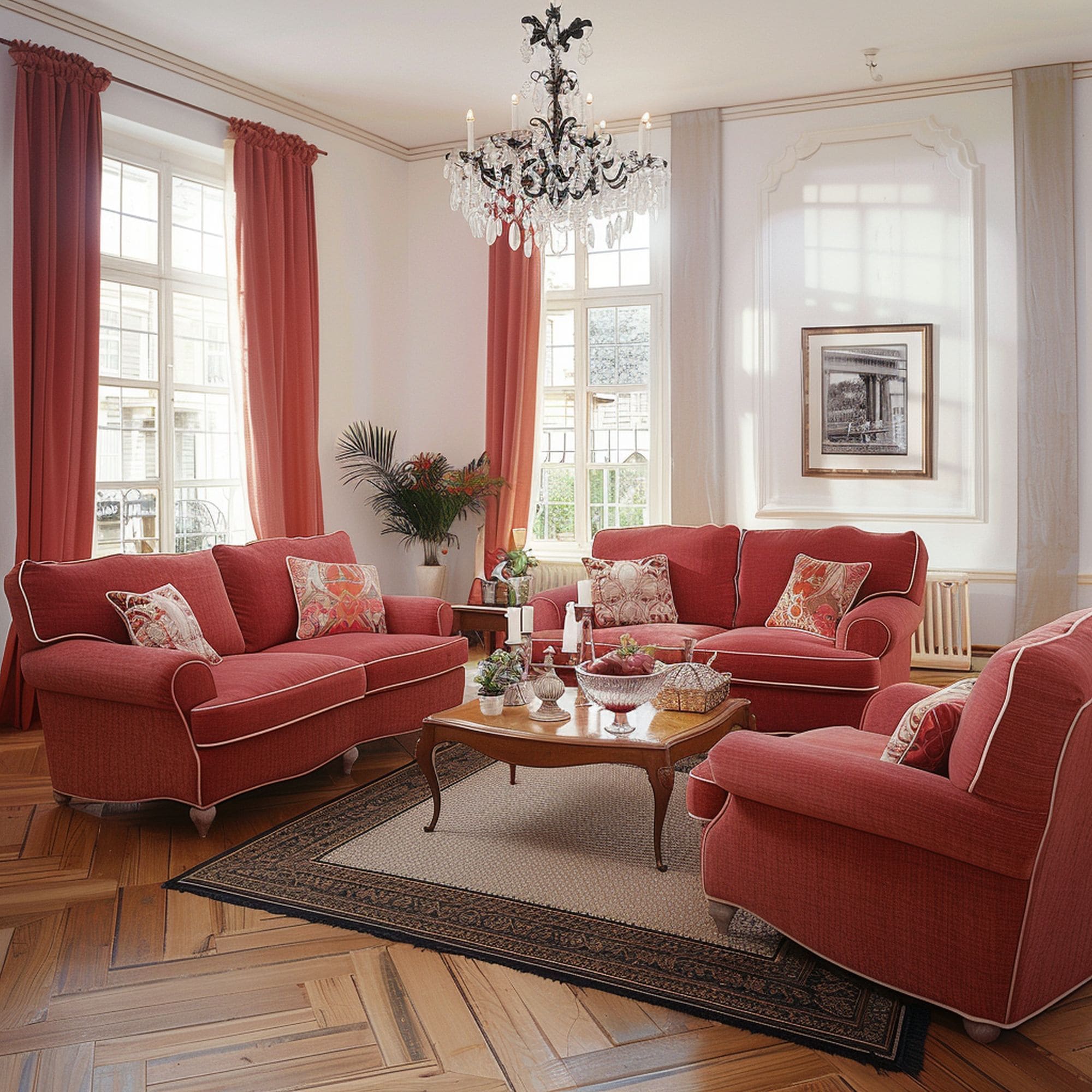 Red Matching Furniture Set in Living Room