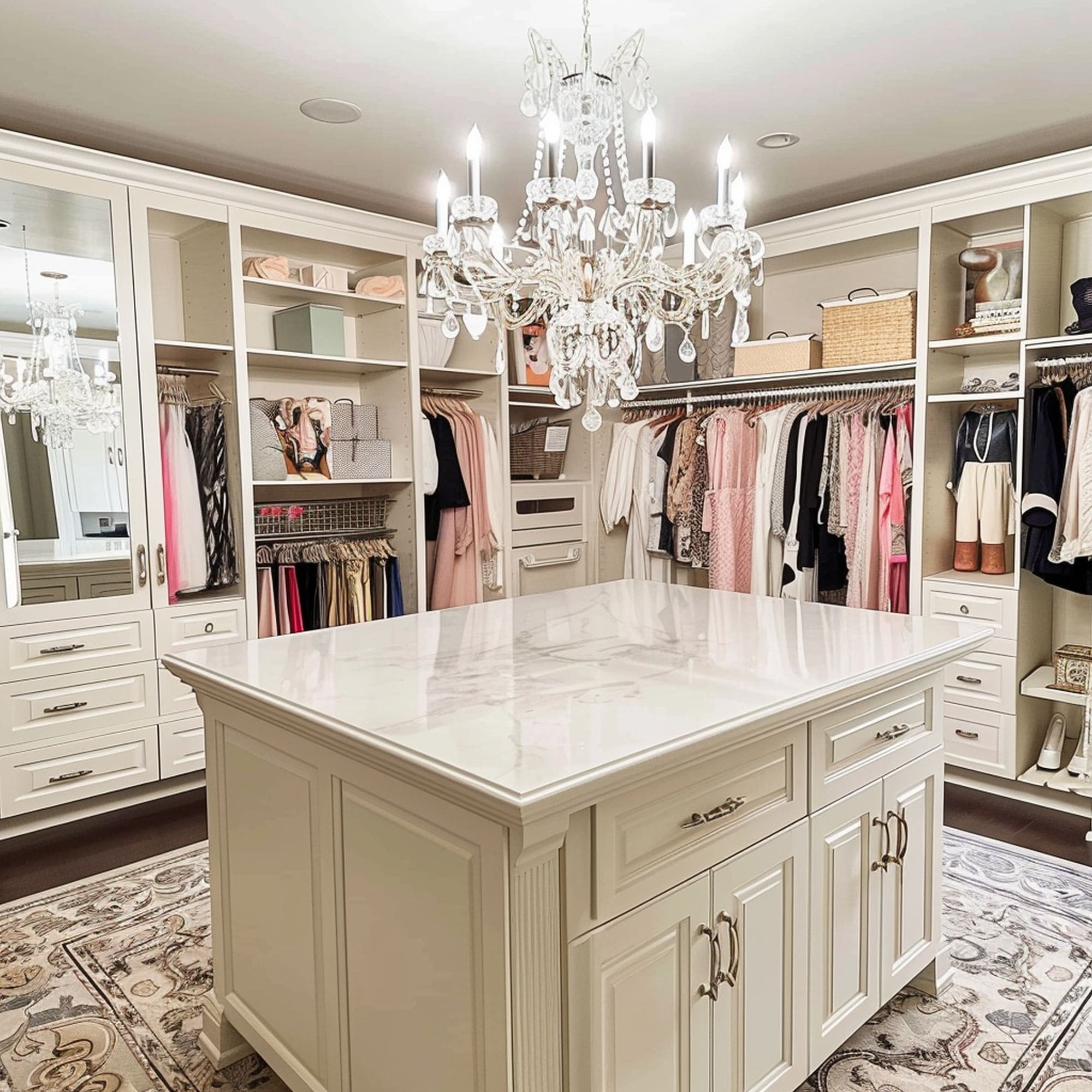 Closet Island With Chandelier Above